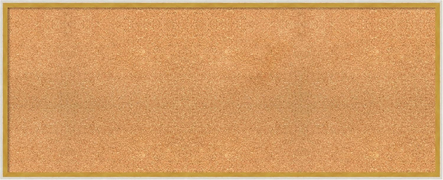 Amanti Art Natural Cork Board for Wall, 19x47 Vision Board with White Frame, Oversize Corkboard Office Decor for Home Organization, Modern Corkboard Pinboard to Display Items for Home Organization in