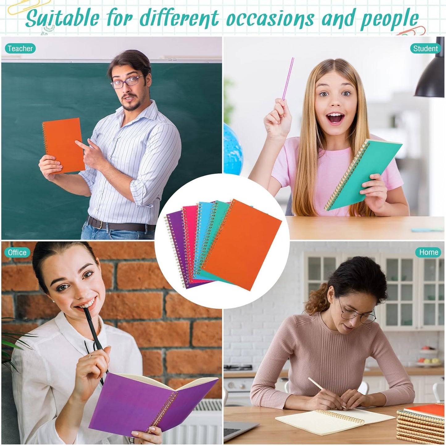 PerKoop 100 Pack Spiral Notebook 8.3 x 5.5 Inch College Ruled Notebook Bulk A5 Wide Ruled Journals Bulk 1 Subject 50 Sheets Thick Diary Notebooks for School, Office Business, Home Use(Colorful)