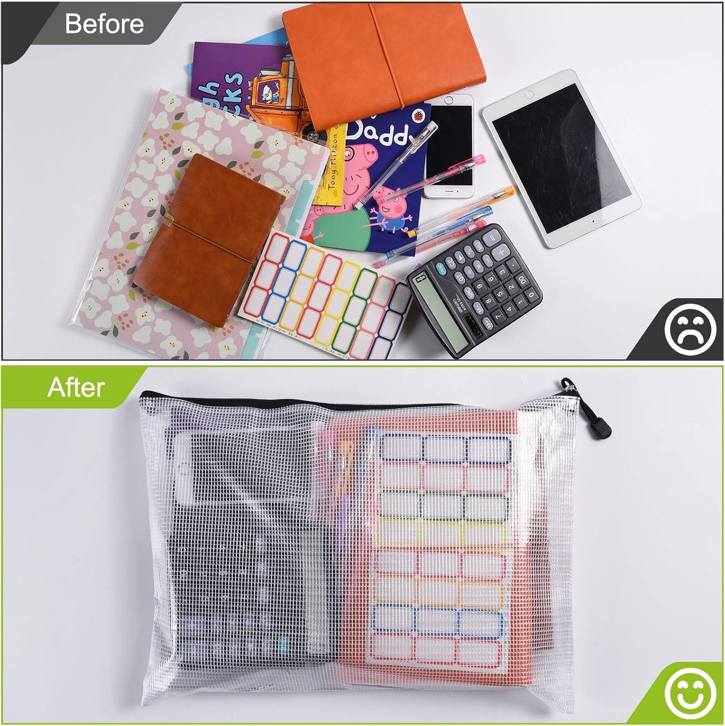 12 Pcs Plastic Mesh Zip File Bags, Waterproof Tear-Resistant Document File Folders, B4 Size Zipper Documents Pouch Document Organizer Bags for School Office Home Travel Storage(15.35×11.22Inch)