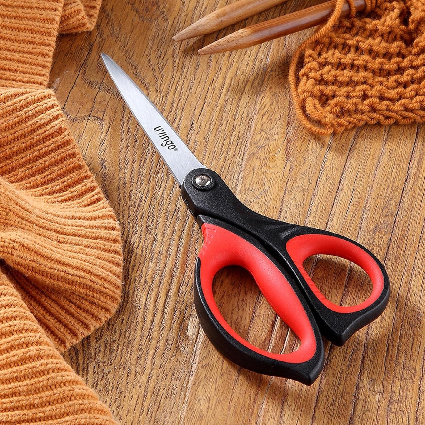 LIVINGO 8.5” Scissors All Purpose - Ultra Sharp Multipurpose 3 Pack Heavy duty Shears for Office, Home, School Sewing and Crafting Cutting Fabric, Paper, Red Comfort Grip
