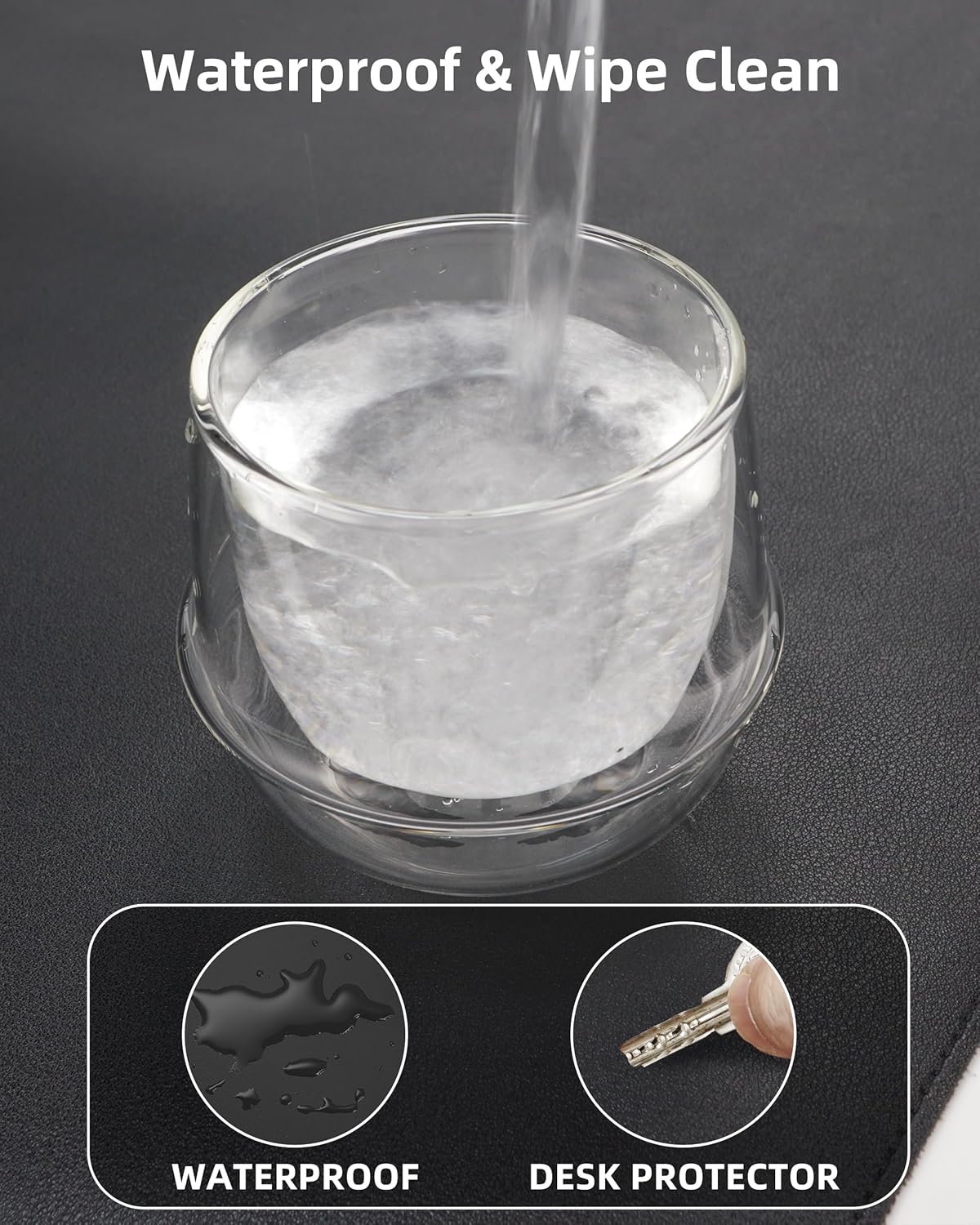 Large Desk Pad Mat - Waterproof Mouse Pad & Desk Protector, Non-Slip XL PU Leather Gaming Mat for Keyboard/Mouse, Stitched Edge with Ergonomic Support, 47"x17" (Black)