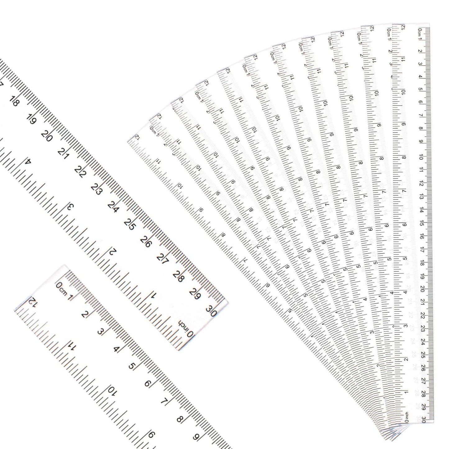 30PCS Clear Ruler Plastic Rulers 12 Inch, with Inches and Metric for School Classroom, Home, or Office (Clear)