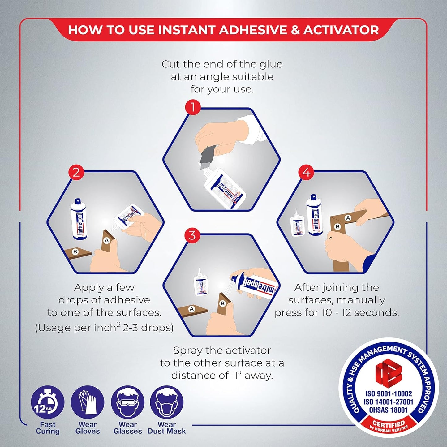 MITREAPEL Ca Glue with Activator (50 x 1.7 oz - 50 x 6.7 fl oz), Cyanoacrylate Super Glue for Plastic, Glass, Leather, Ceramic, Woodworking, DIY, 3D Printing - Instant Bond - 50 Pack