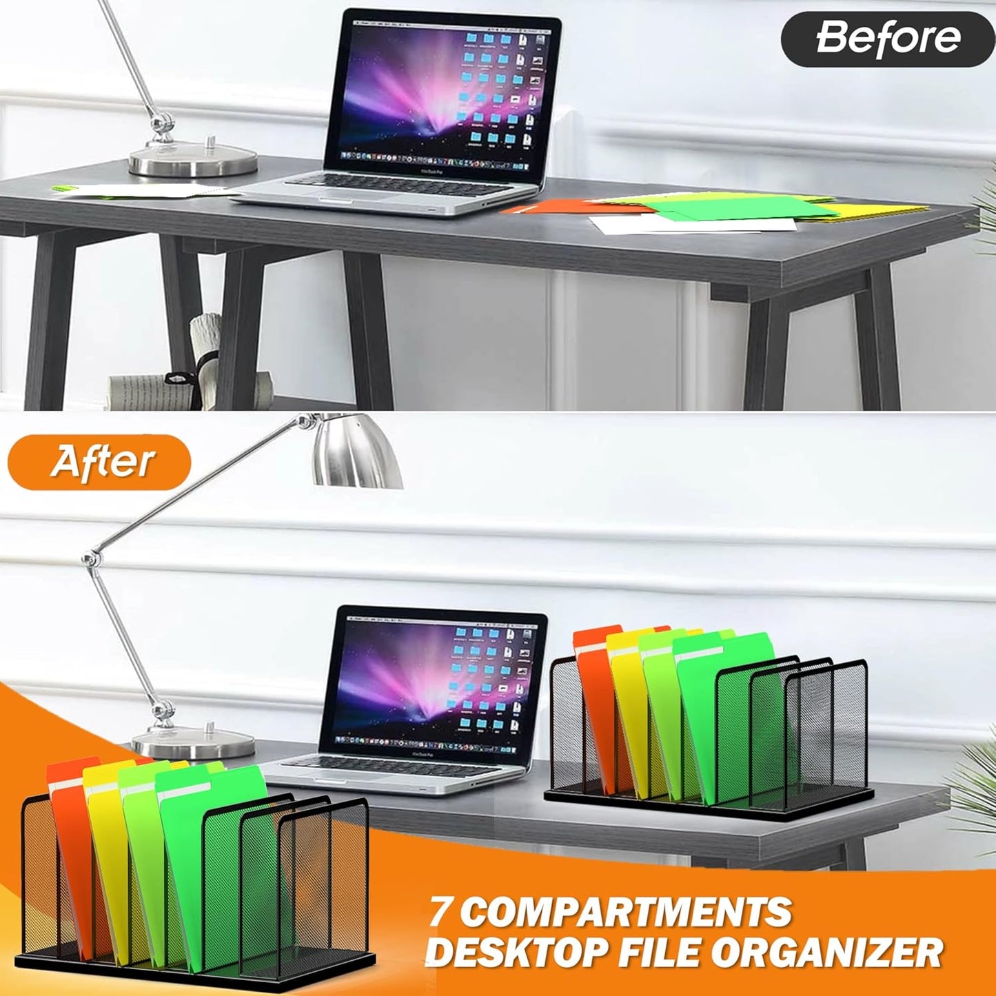 Kuntine.B Desk File Organizer 7 Upright Mesh Desktop Organizer File Sorter Office Organization File Holder for Home, Office & Classroom, 2 Pack