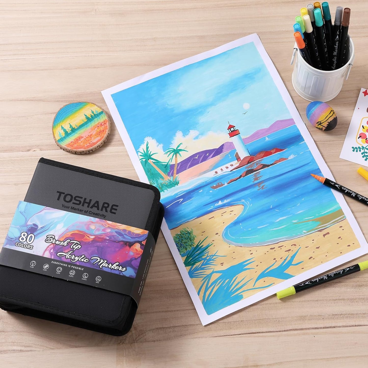 80 Colors Acrylic Paint Markers, Waterproof Dual Tip Acrylic Paint Pens with Brush and Fine Tip, Markers Set for Paper, Rock, Wood, Canvas, Glass, Ceramic and DIY Crafts Making Art Supplies