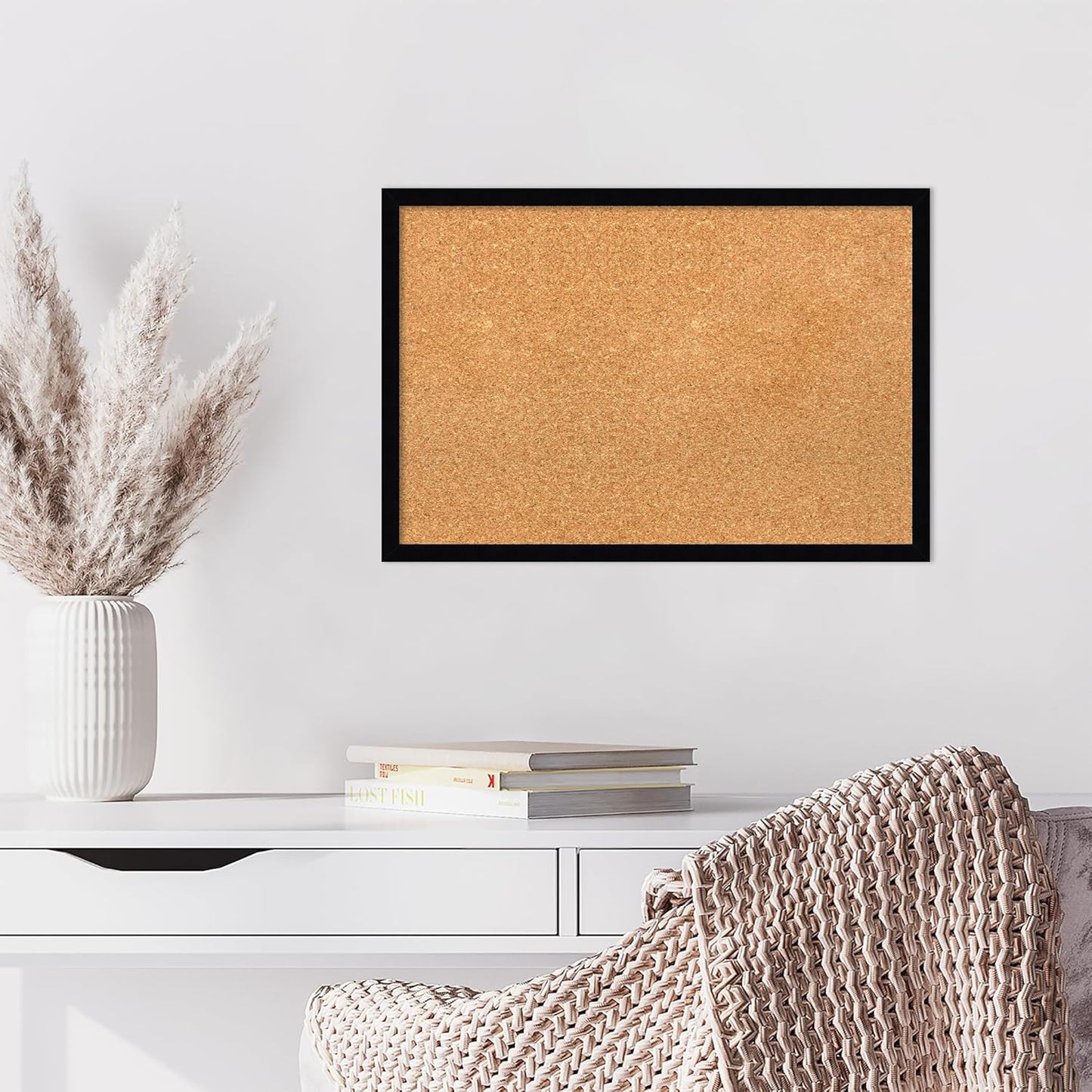 Amanti Art Natural Cork Board for Wall, 17x25 Vision Board with Black Wood Frame, Medium Corkboard Office Decor for Home Organization, Modern Contemporary Corkboard Pinboard to display items for home