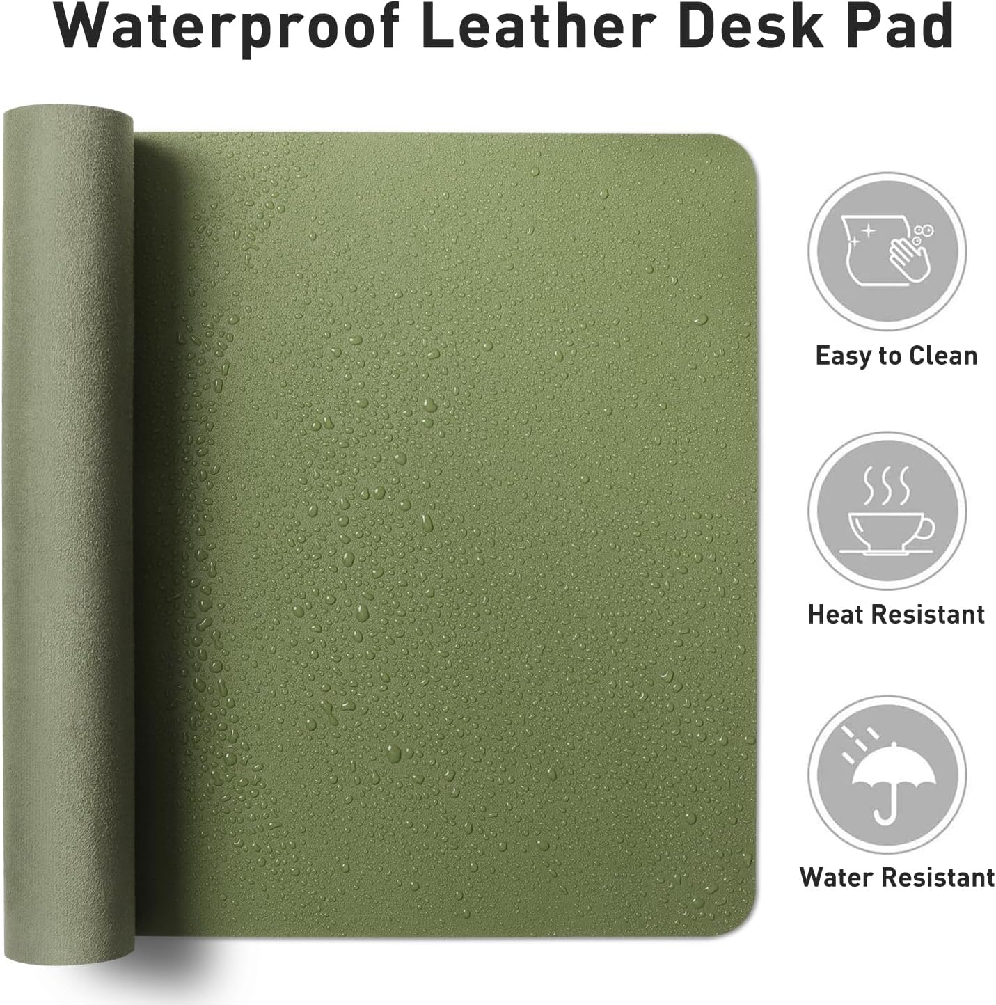 Aothia Leather Desk Pad Protector, Mouse Pad, Office Desk Mat, Non-Slip PU Leather Desk Blotter, Laptop Desk Pad, Waterproof Desk Writing Pad for Office and Home (31.5" x 15.7",Olive Green)