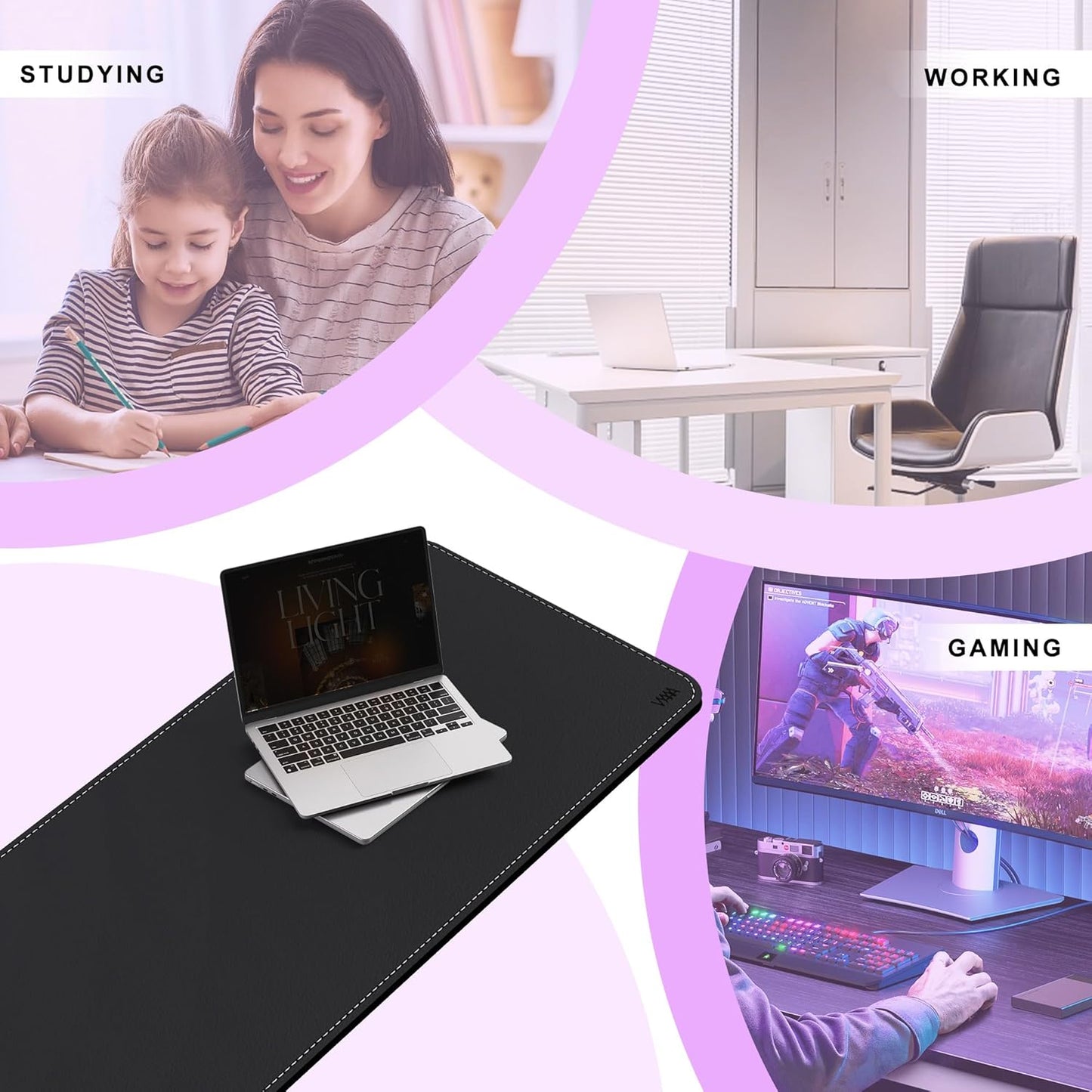 VYAAA Cork & PU Leather Desk Mat, 51"×19", Keyboard Mouse Pad, Office Desk Mat for Home or Office (Black)