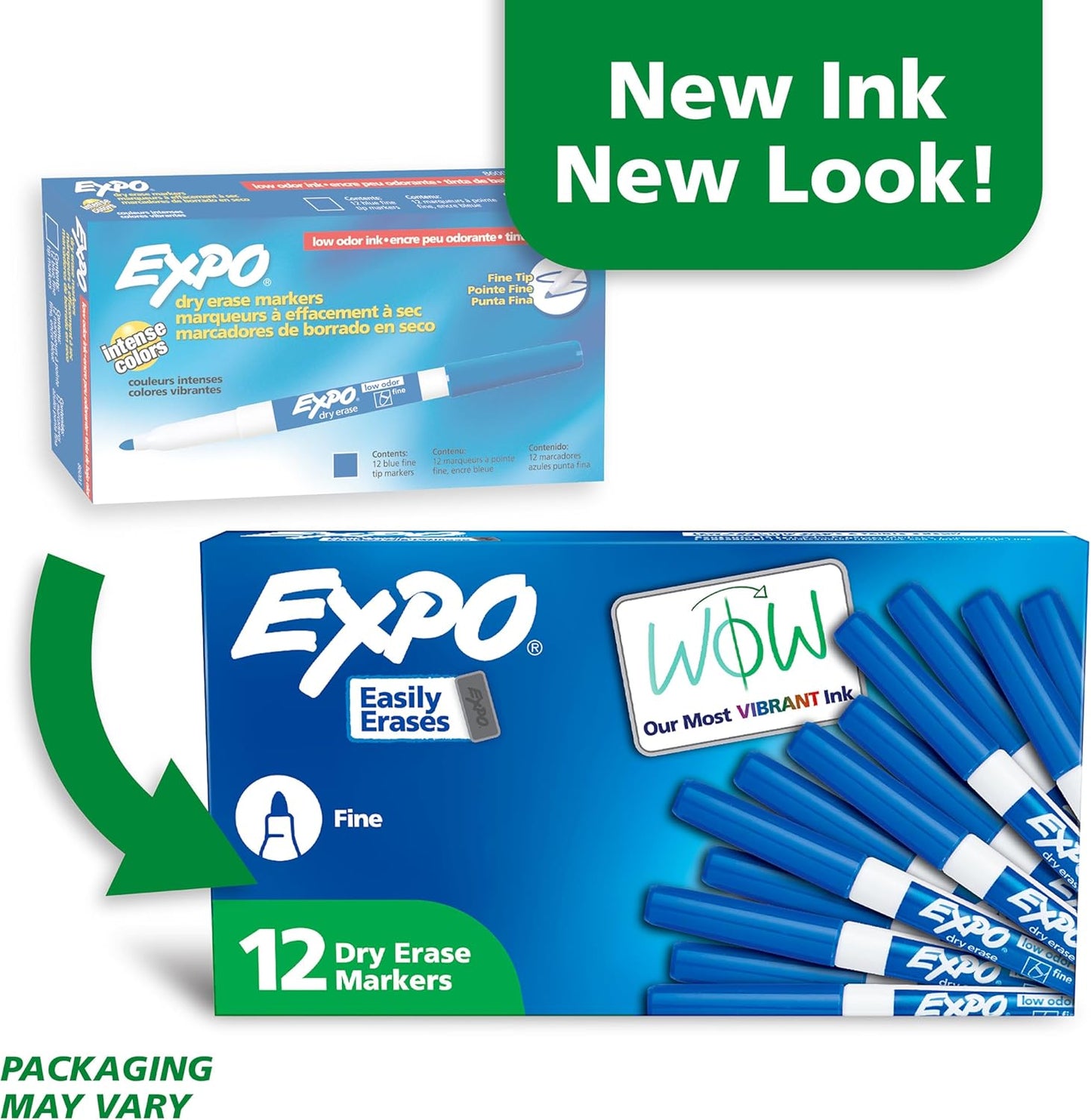 EXPO Dry Erase Markers, Low Odor Ink, Blue, Fine Tip, 12 Count