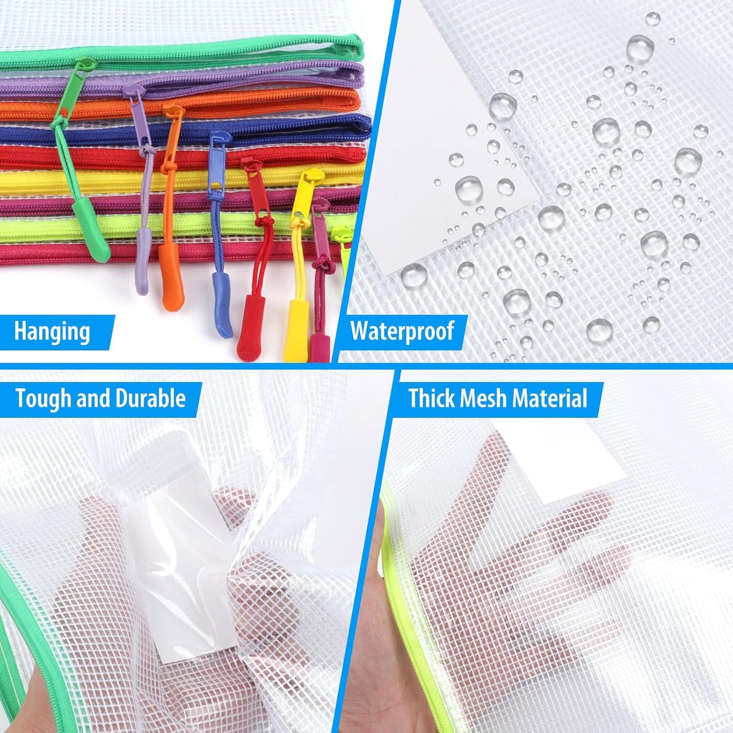 18 Pack A4 Mesh zipper pouch bags, Zipper Bags with Label Pocket,Zipper Pouches of office supplies,File Bags for Classroom Organization,Puzzles, Board Game Storage
