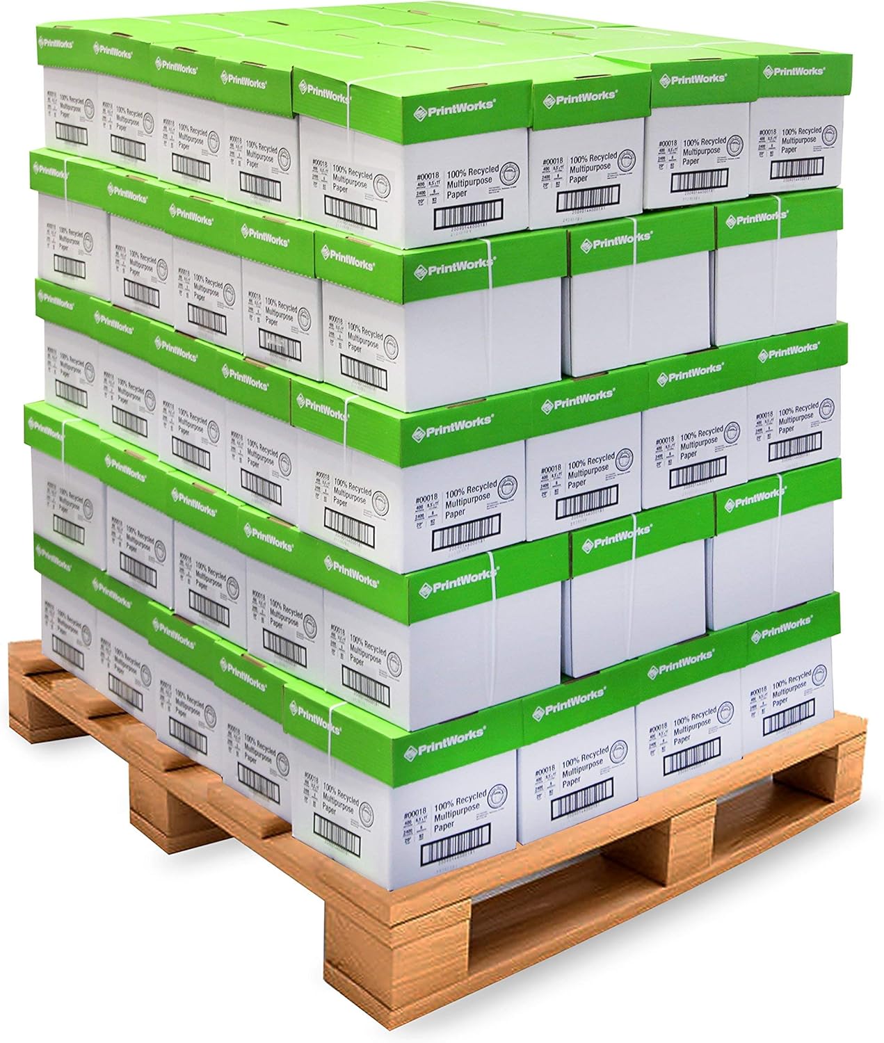 PrintWorks 100% Recycled Printer Paper 8.5" x 11" White - 20 lb Copy & Multipurpose Computer Paper - 2400 Sheets/Carton, 80 Cartons/Pallet, 192,000 Sheets - Made in the USA - 92 Bright (00018PAL)