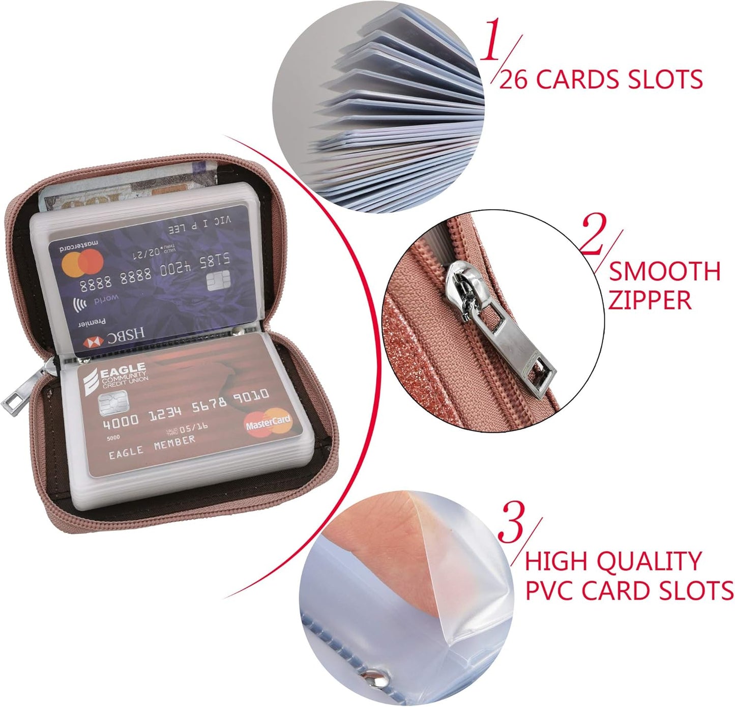 Easyoulife Genuine Leather Credit Card Holder Zipper Wallet With 26 Card Slots