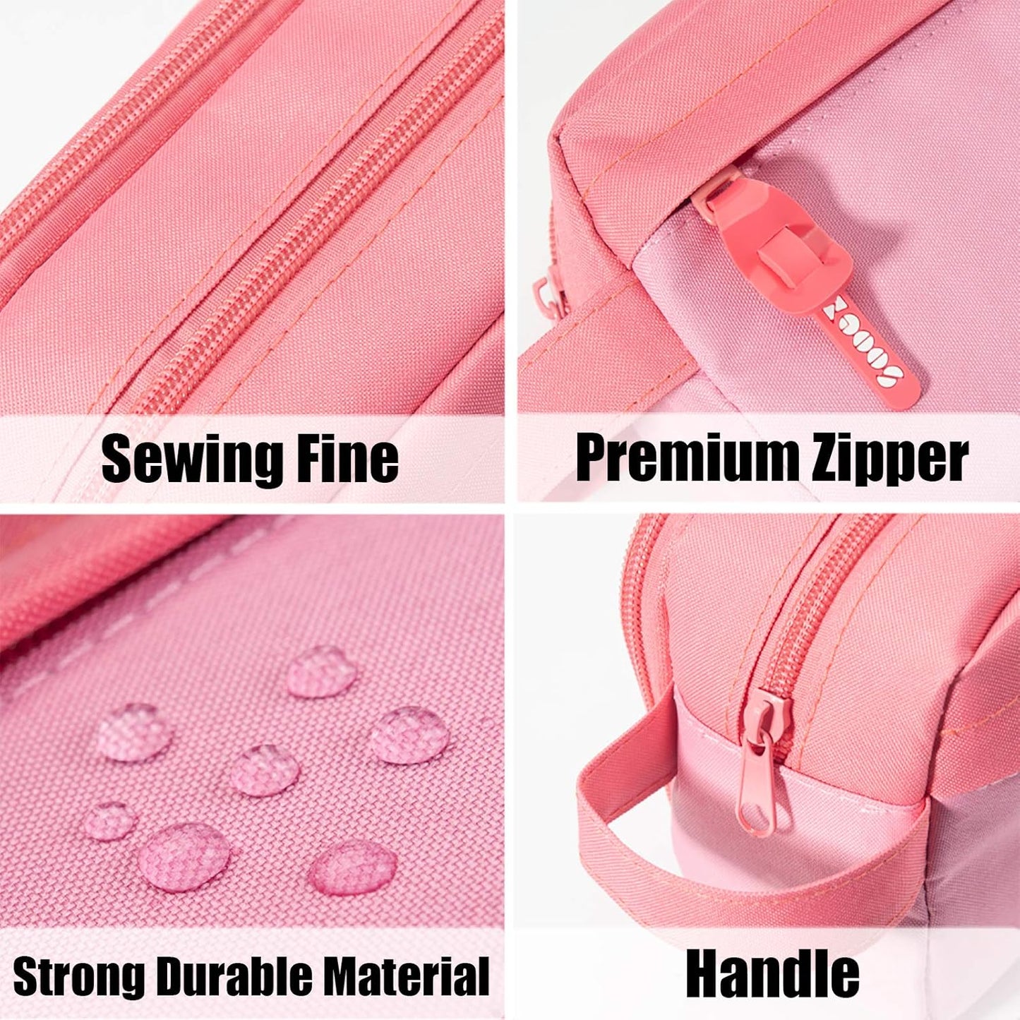 Sooez High Capacity Pencil Case, Big Pencil Bag Pouch Box Organizer Pen Case, Portable Journaling Supplies with Easy Grip Handle & Loop, Asthetic Supply for Girls Adults, Pink