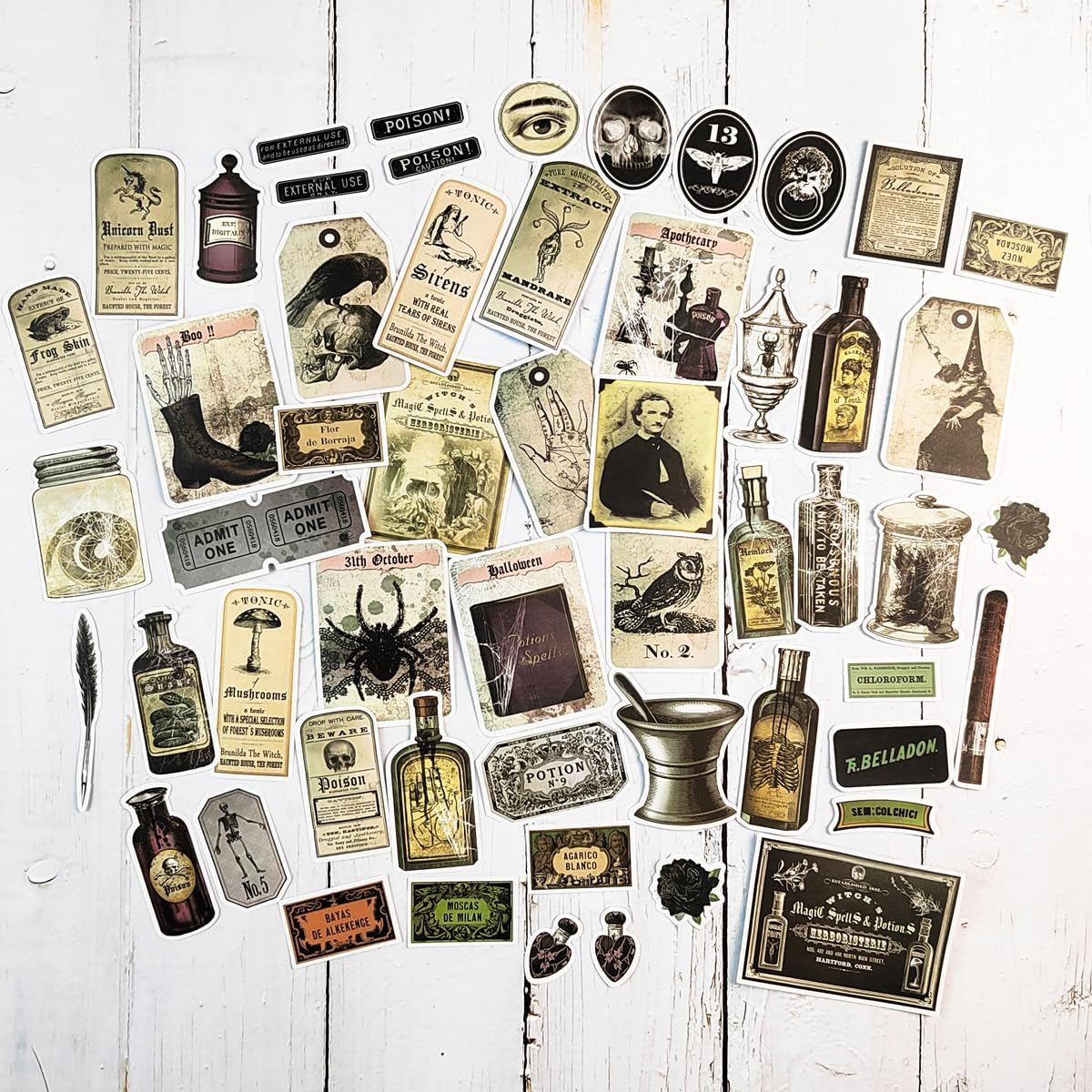 Prstincol 106 Pcs Potion Labels Stickers, Apothecary Sticker Dark Aesthetic Wine Bottle Sticker for Scrapbooking, Wicca Stickers for Junk Journal Bullet Journals DIY Crafts