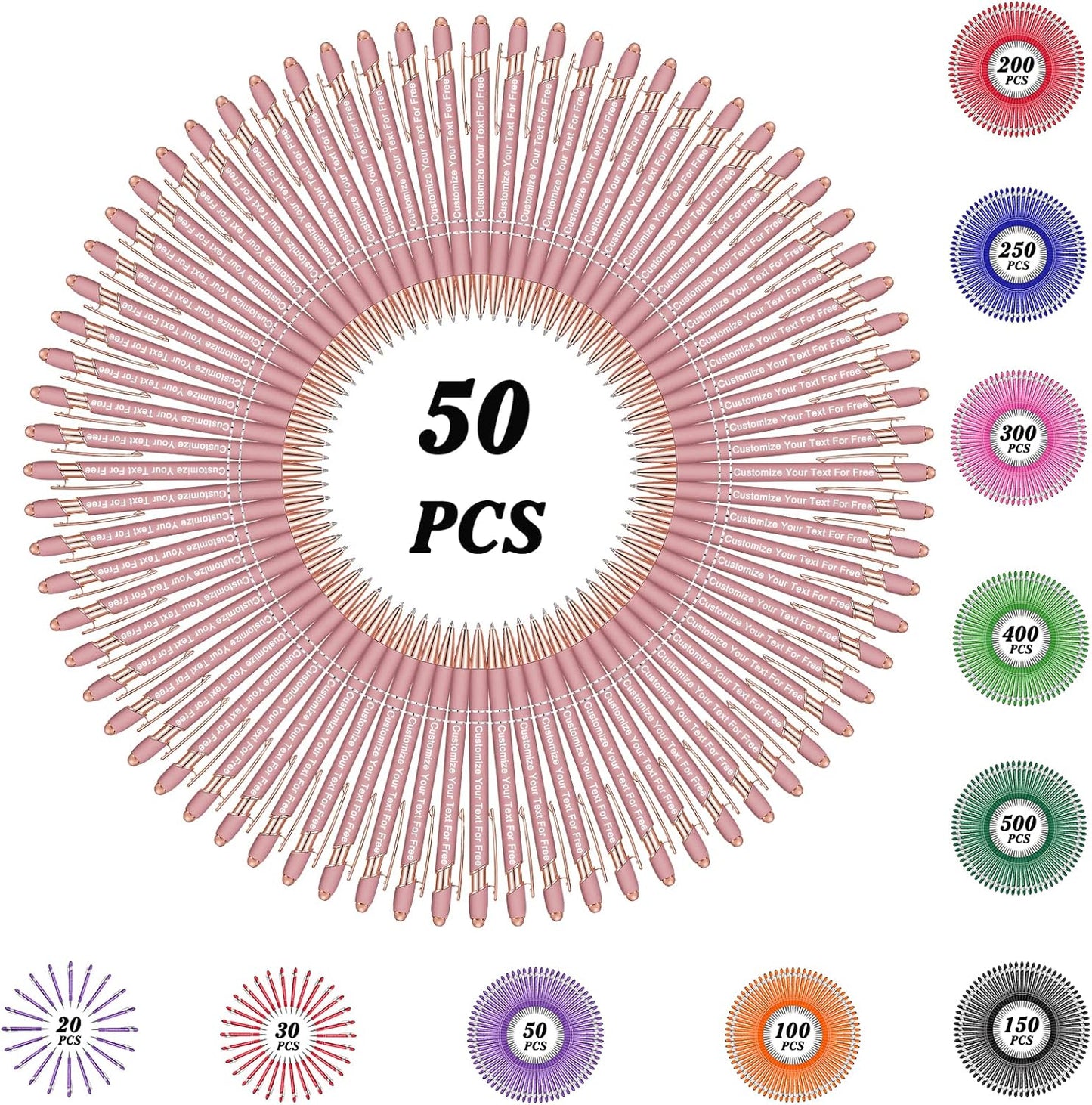 Max 500 Pcs Personalized Pens Bulk, Custom Pens with Free Engraving, Customized Stylus Tip Ballpoint Pen with Your Name Massage Text for School Office Business Graduation Anniversaries-50 Packs