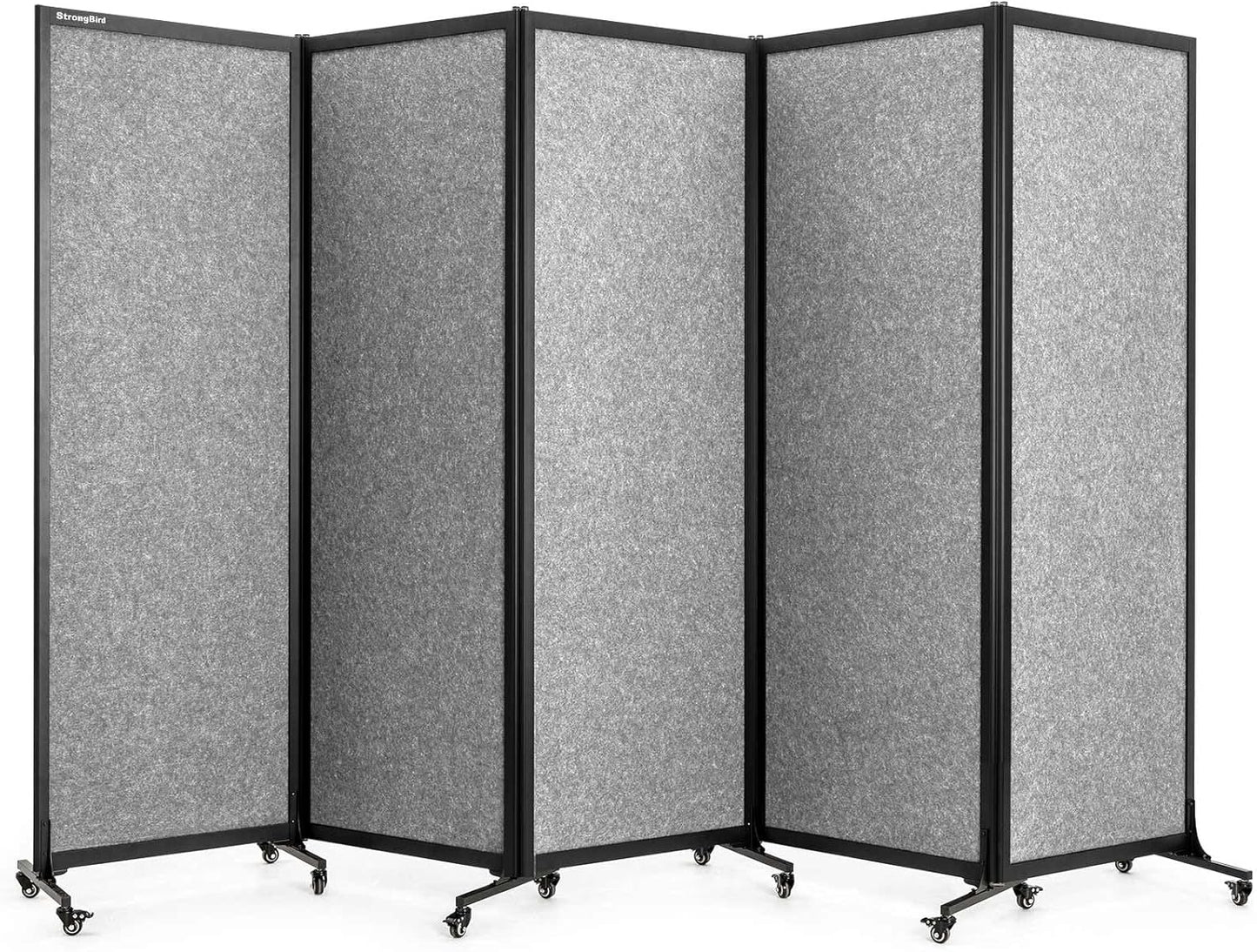 Upgrade Version Room Partition and Divider, Freestanding Rolling Dividers with Wheels,Office Privacy Screen Divider Wall,Classroom Felt Dividers,10'6"L* 6'7"H,5 Panel,Light Grey