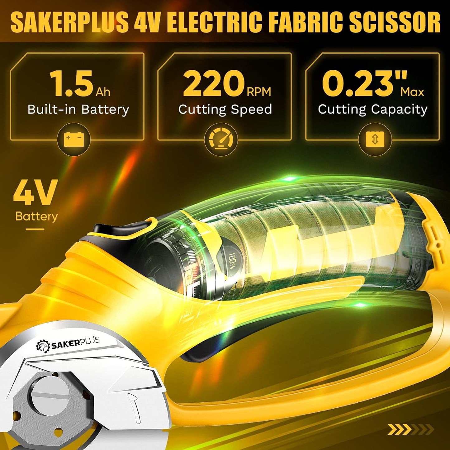 Cordless Electric Scissors, 4V Cardboard Cutter, Box Cutter Fabric Scissor with Safety Lock & LED Light, Rechargeable Power Rotary Cutters for Box Carpet Fabric Plastic Leather