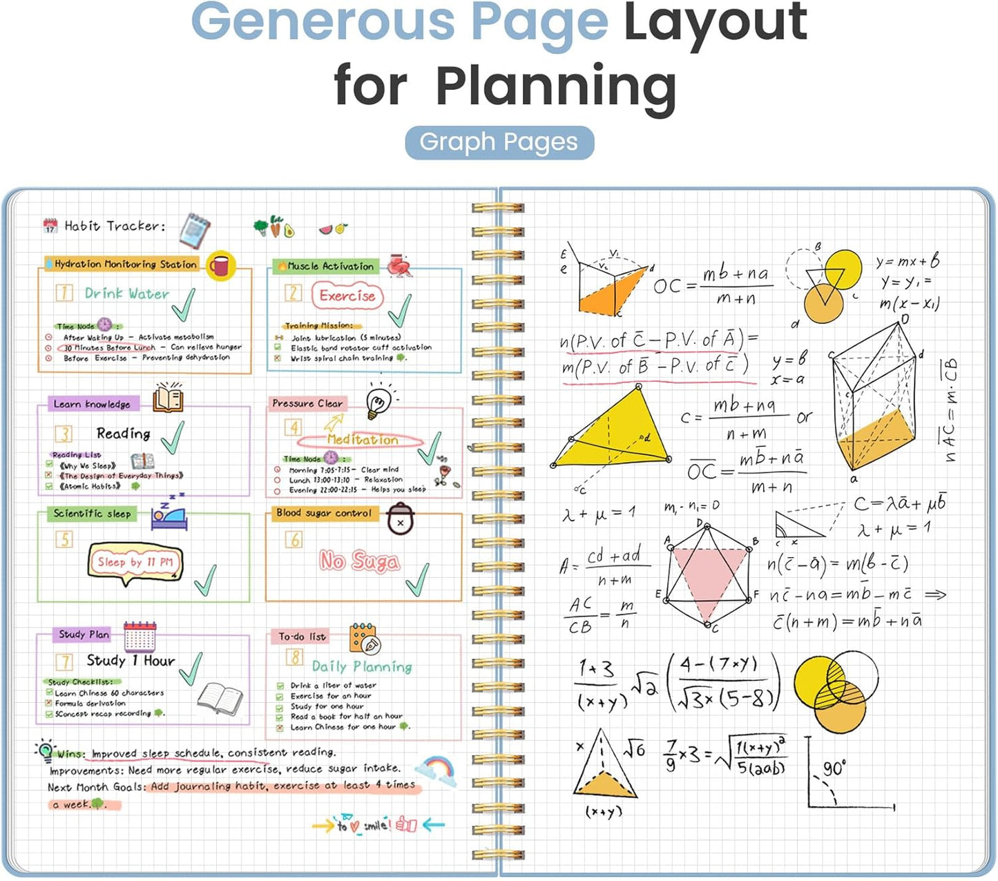 Taja Spiral Graph Notebook, 8.5"x11" Notebooks for Work, Large A4 Journal for Women & Men, Grid Notebook, Journaling Notebook for Writing, Plastic Cover Spiral Journal, Blue