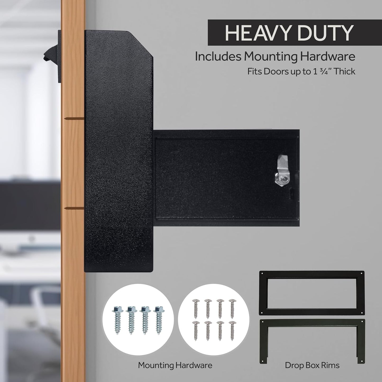 Through-the-Door Drop Box Deposit Safe 12 x 6 x 15" - Heavy Duty Steel Mailbox with Lock for Receiving Mail, Checks, Letters, Cash and more for Home, Office and Commercial Use (D500) (Black)