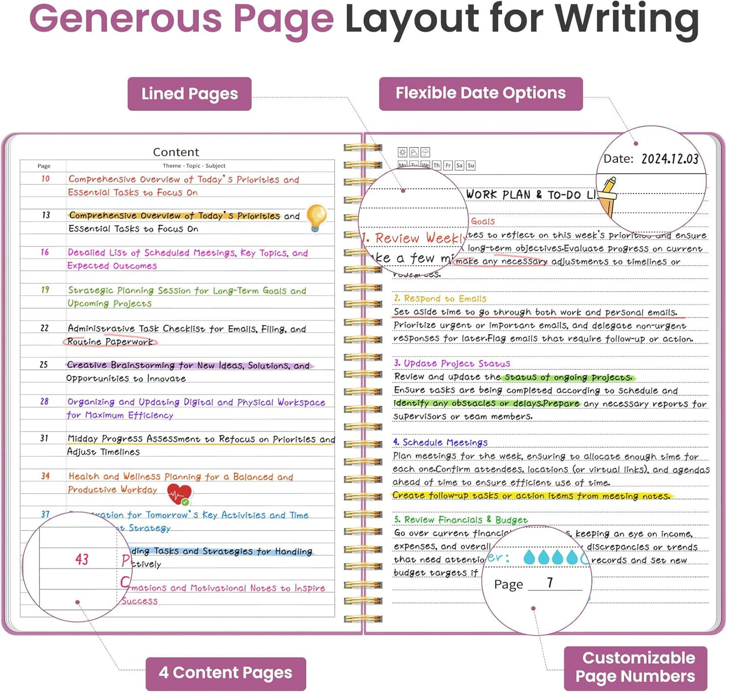 Taja Spiral Lined Notebook, 8.5"x11" Notebooks for Work, Large A4 Journal for Women & Men, College Ruled Journaling Notebook for Writing, Plastic Cover Spiral Journal, Purple