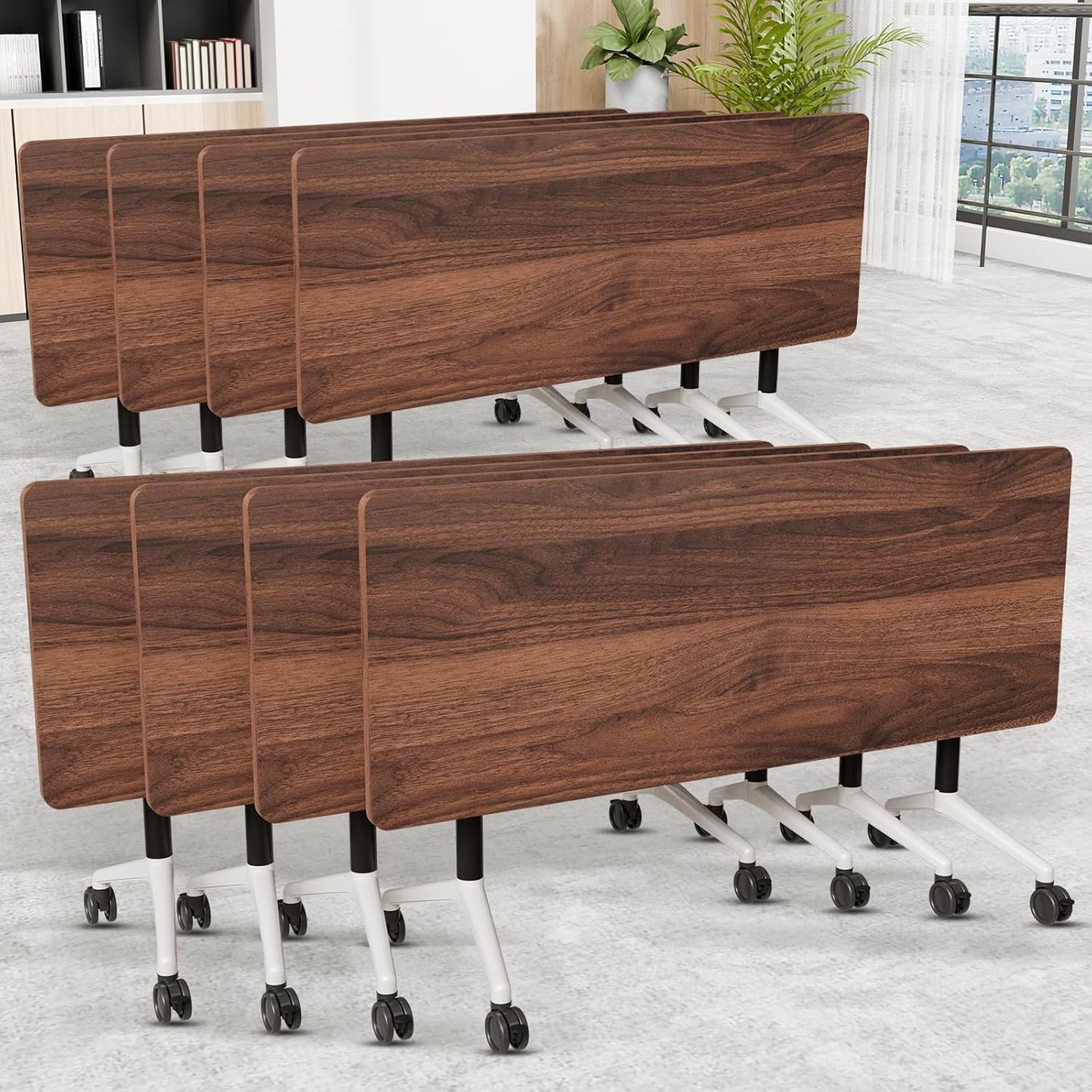 Folding Conference Room Table, Modern Conference Tables with Wheels, Large Rectangular Mobile Training Tables for Office Classroom, Foldable Modular Boardroom Seminar Table (8pack L47.2in)