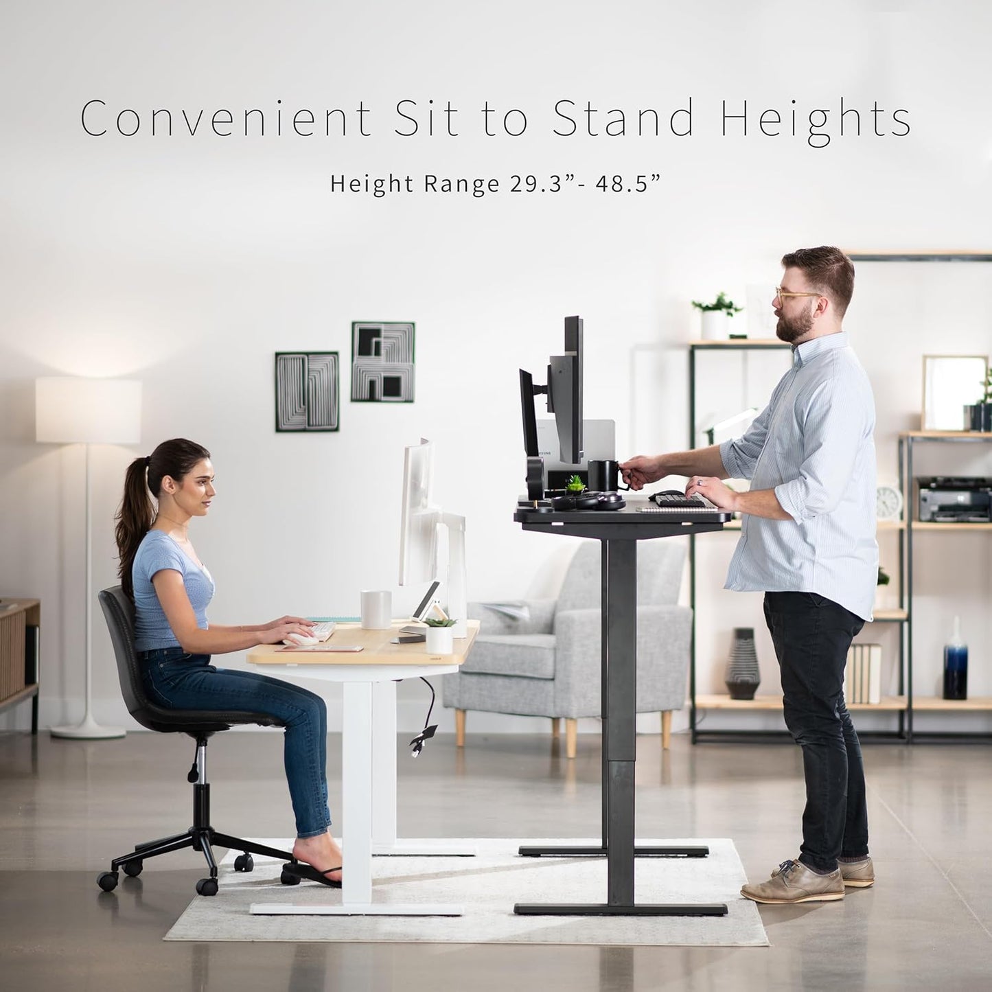 VIVO Electric 60 x 24 in Standing Desk, Memory Height Adjustment, 1B Series, One-Piece Light Wood Top, Black Frame, DESK-KIT-1B6C