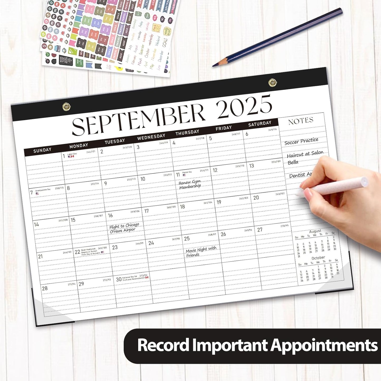 Desk Calendar 2025-2026, Monthly Desktop Large Calendar (July 2025-December 2026) Desk Wall Planner for Family Office Teacher School, 17" x 12" Black-White