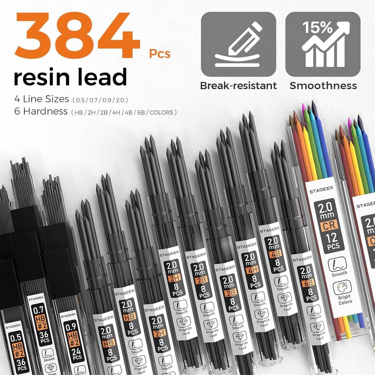35Pcs Art Mechanical Pencil Set with Case, 0.5 0.7 0.9 2.0 Graphite Metal Drawing Drafting Pencils, Sharpener Erasers 384PCS Lead Refills (6B 4B 2B HB 2H 4H Colors)Pencils for Writing Sketching,Silver