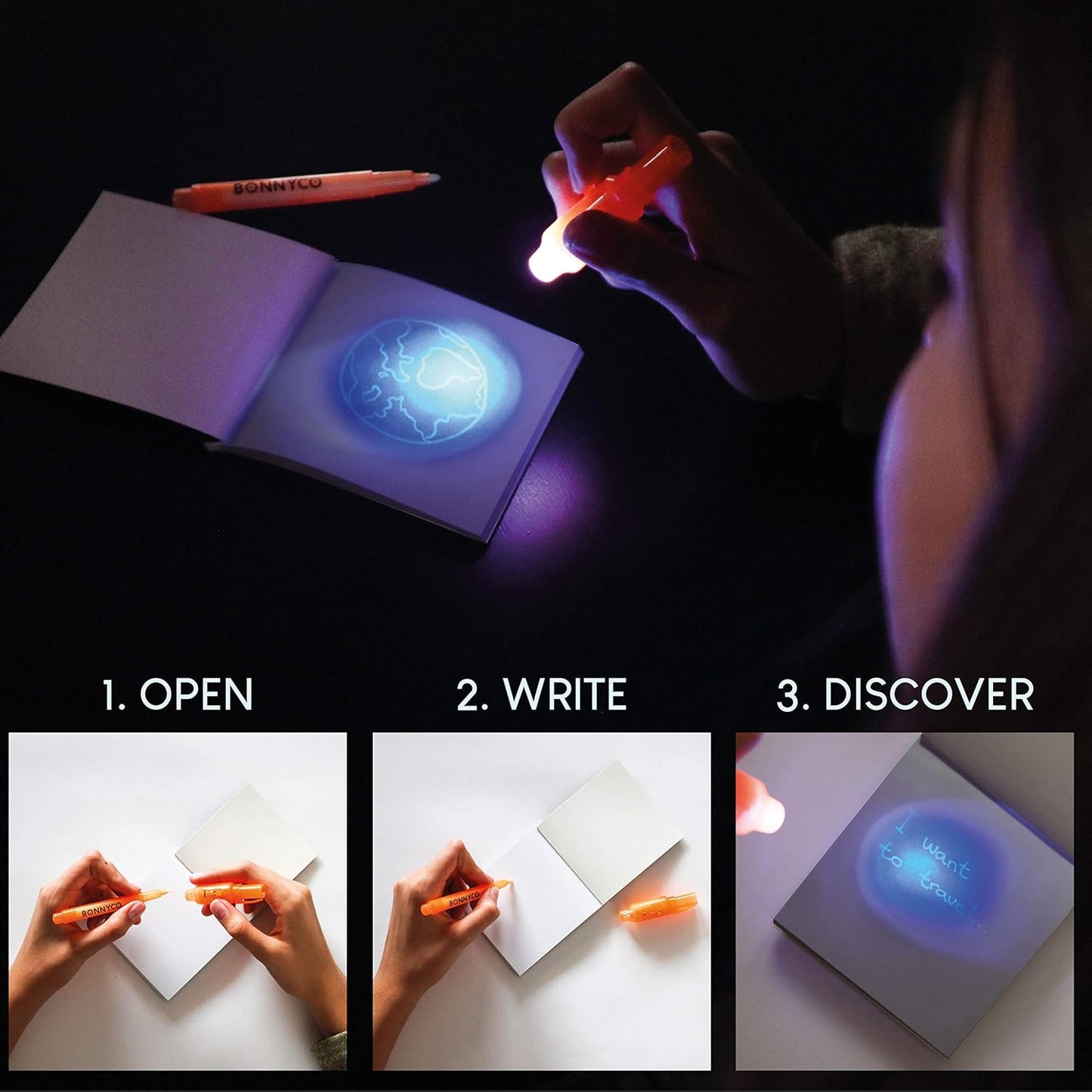 BONNYCO Invisible Ink Pen and Notebook, Pack of 32 Party Favors for Kids Birthday | Spy Pen Party Supplies, Pinata Stuffers, Prizes for Kids | Magic Pen Birthday Party Favors, Prizes for Students