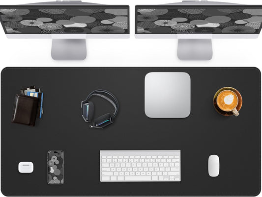 Extra Large Desk Pad Mat - Waterproof Mouse Pad & Desk Protector, Non-Slip XXL PU Leather Gaming Mat for Keyboard/Mouse, Stitched Edge with Ergonomic Support, 55"x17" (Black)
