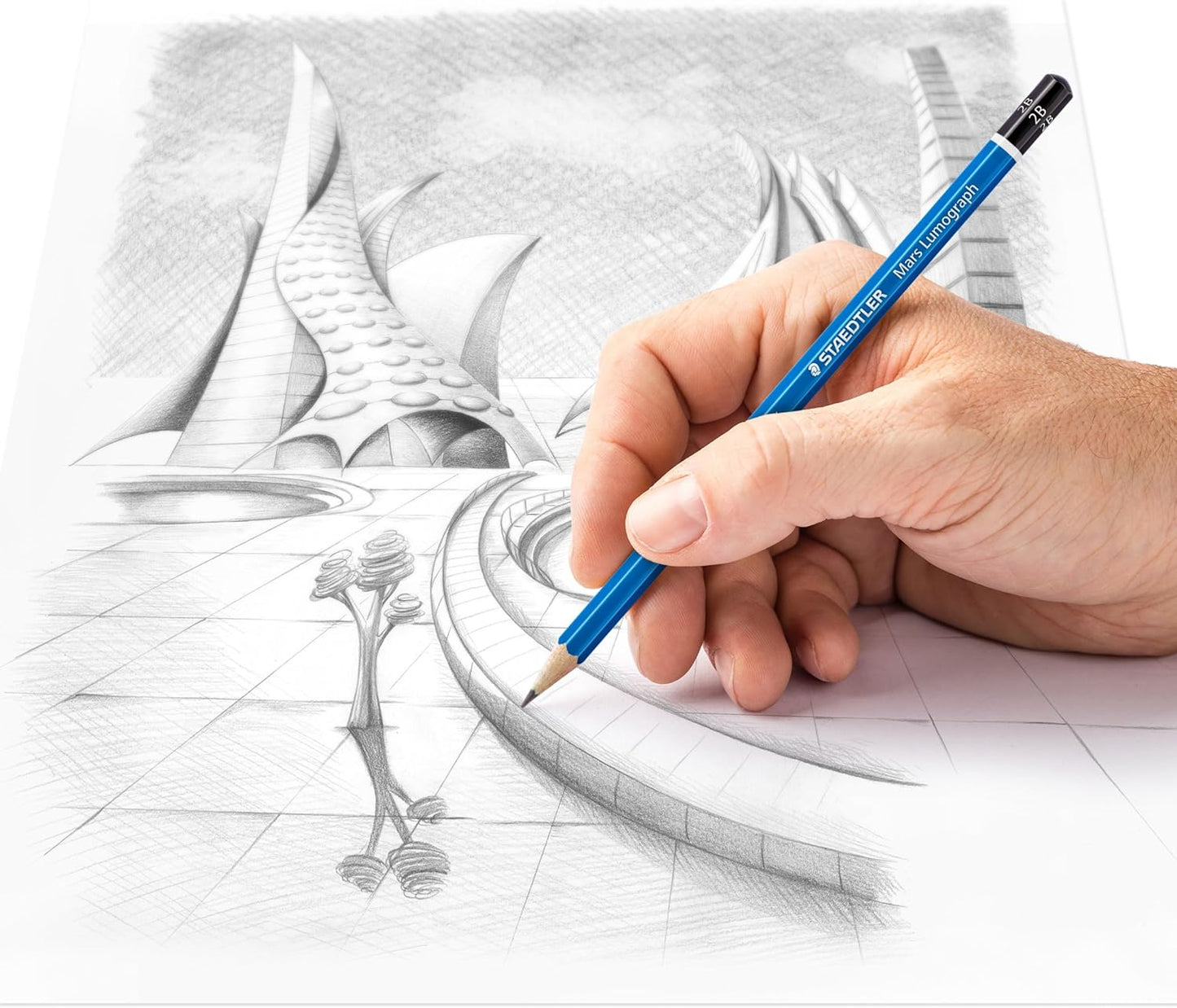 STAEDTLER Mars Lumograph Graphite Artist Pencil Pack, 12 Degrees (8B, 7B, 6B, 5B, 4B, 3B, 2B, B, HB, F, H, 2H), Mars Plastic Eraser, 61 100 P