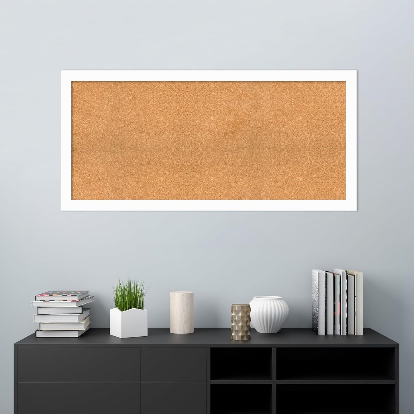 Amanti Art Natural Cork Board for Wall, 25x53 Vision Board with White Frame, Oversize Corkboard Office Decor for Home Organization, Casual Corkboard Pinboard to Display Items for Home Organization in