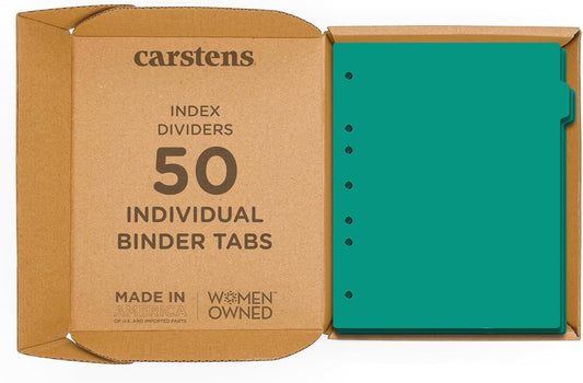 Carstens - Heavy Duty Plastic Ring Binder Dividers, Side Tab, 1/9 Cut, Tab 2 Position, US Letter, Turquoise, Case of 50, (2618-02CS) - Ideal Medical Chart Dividers or Index Tabs for 3 Ring Binders