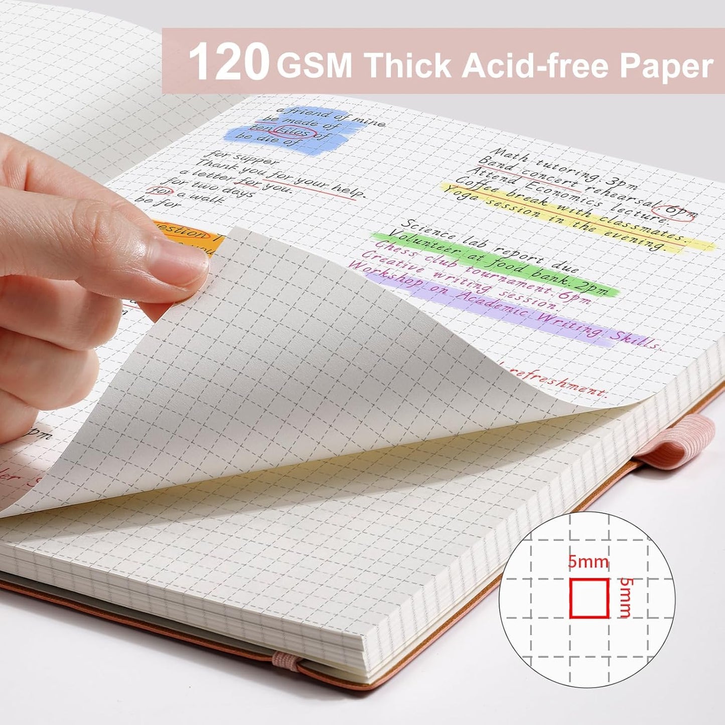 AHGXG Graph Paper Notebook - Grid Notebook Journal, 120 GSM Thick Graph Paper, Large B5 Notebook 96 Pages, Leather Softcover, for Graphing, Writing, Math, Engineering, 7.6'' X 10'' - Rose Gold