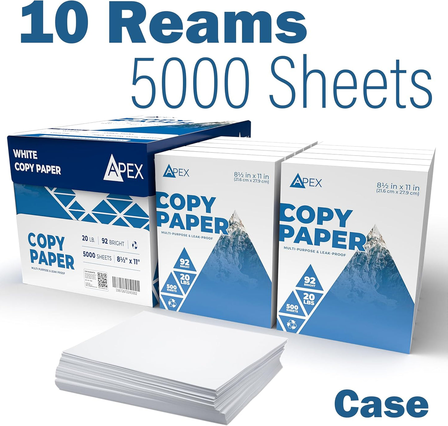 Copy Paper, Printer Paper, 20lb Multipurpose, Printer Paper 8.5 x 11 White, 92 Bright, White Paper, Office Supplies, 500 Sheets Per Ream (10 Reams Case 5000 Sheets)