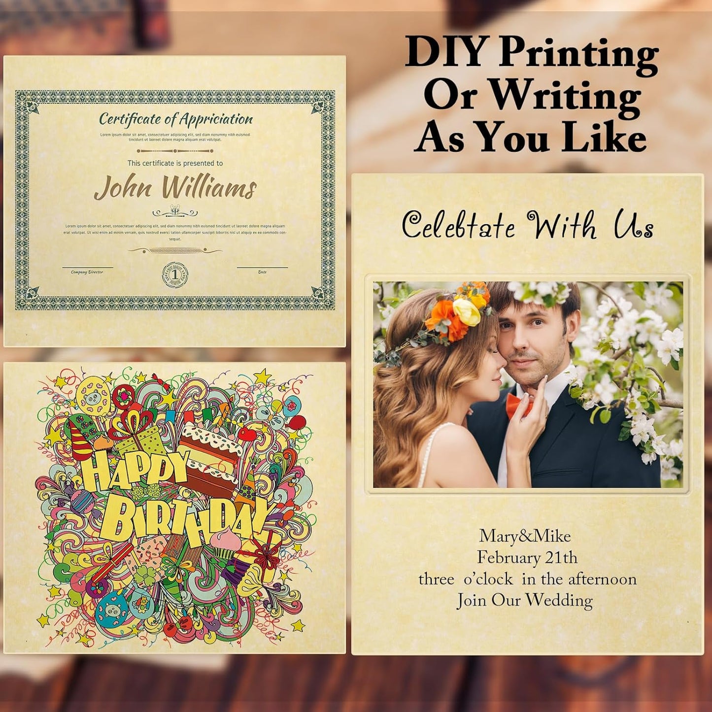 Epakh 150 Pcs Old Age Parchment Paper 8.5 x 11 Inch Standard Letter Vintage Colored Old Parchment Semblance Double Side Printing Paper (Light Beige)