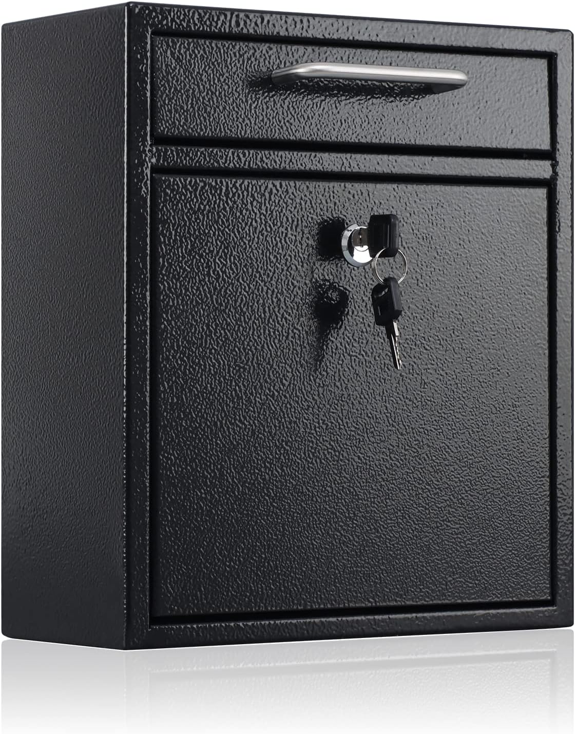 xydled Steel Mailbox Wall Mount, Medium Locking Mailbox with Key Lock, Lock Mail Boxes for Outside, Security Key Drop Box, Collection Boxes, 13.4H x 11.6L x 5.6W Inches, Black, Large
