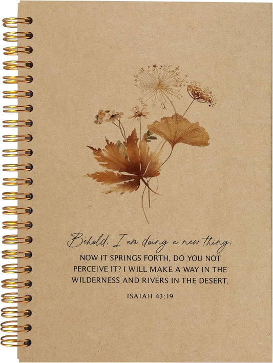 Behold I am Doing a New Thing Floral Christian Notebook Journal, Christian Gifts for Women, Bible Notebooks for Note Taking, Bible Journaling Notebook, Hardcover Spiral Notebook 5.5x8.3 kraft paper