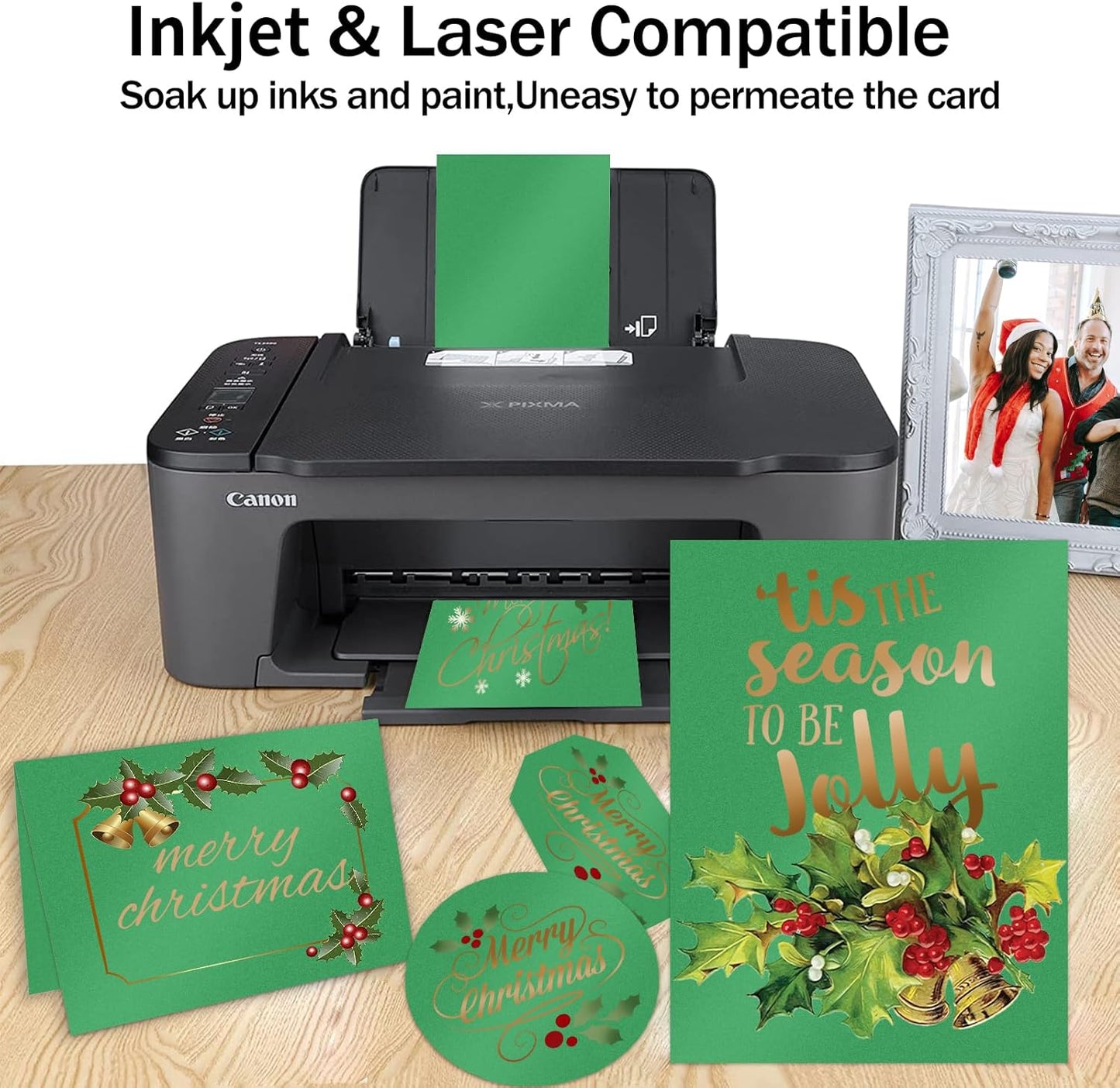 Goefun 100 Sheets Green Shimmer Cardstock 8.5 x 11, 80lb Card Stock Printer Paper for Christmas, Invitations, Certificates, Crafts, Card Making