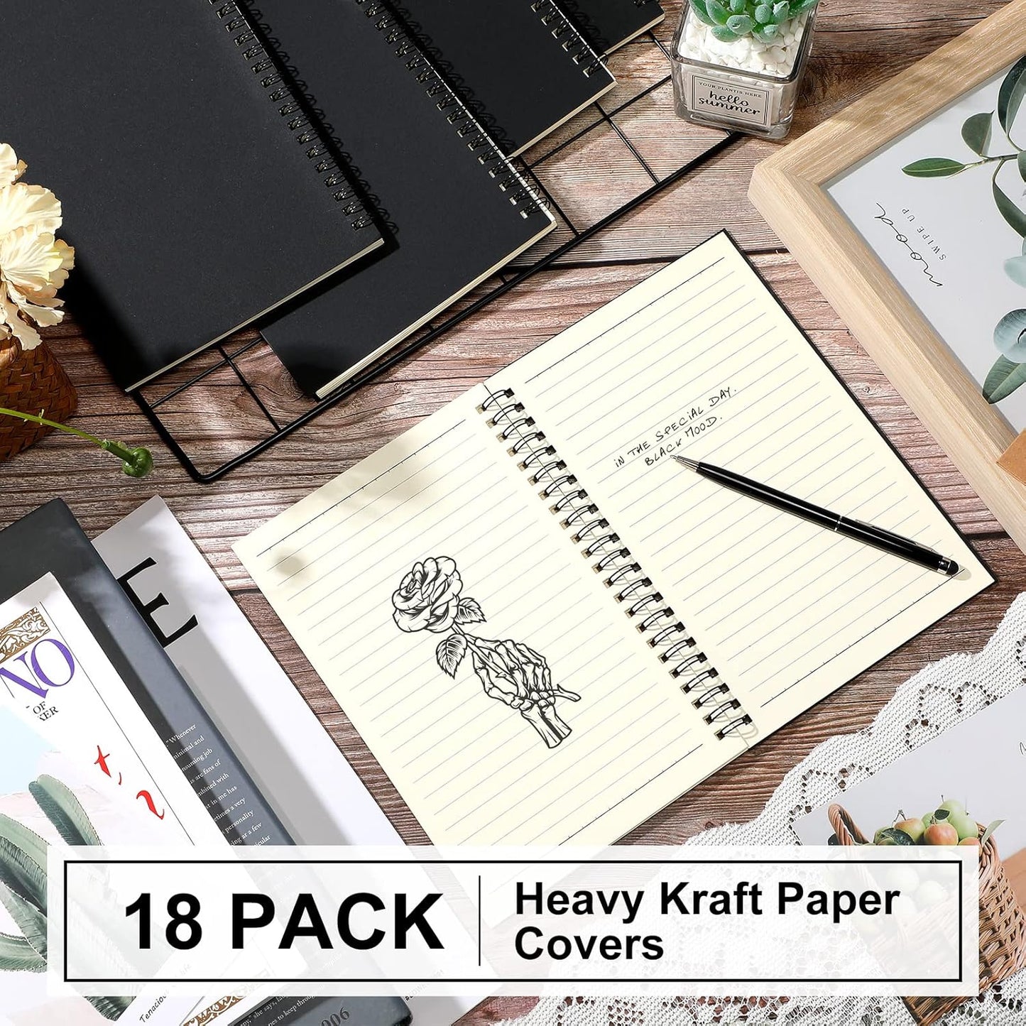 Yahenda Spiral Notebook Bulk A5 Journal Lined 8.3'' x 5.5'' Writing Composition Paper Small Notepad Subject Notebook for Students Office Business Back to School Supplies(Black Color,18 Pcs)