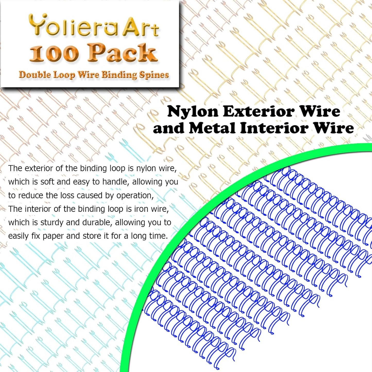 100 Pack Double Loop Wire Binding Spines, YolieraArt Wire Binding Spines, 5/8 Inch Binding Wire for Letter Size (140 Sheet Capacity, 100P, 3:1 Pitch, Blue)