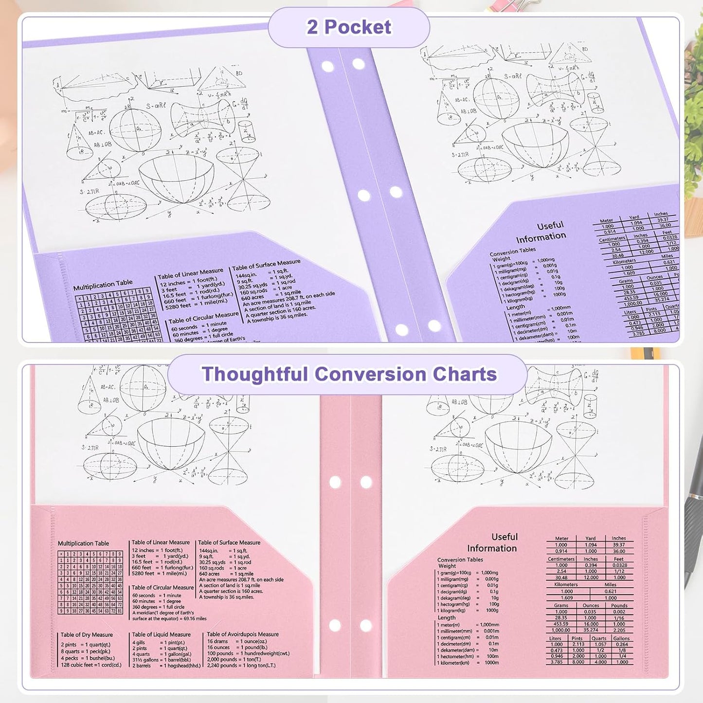 Yeaqee Plastic Folders with Pockets Bulk 3 Hole Punched 2 Pocket File Folders for 3 Ring Binder Divider Folder for Notebooks, Durable Poly for Office Home(Pastel Color)