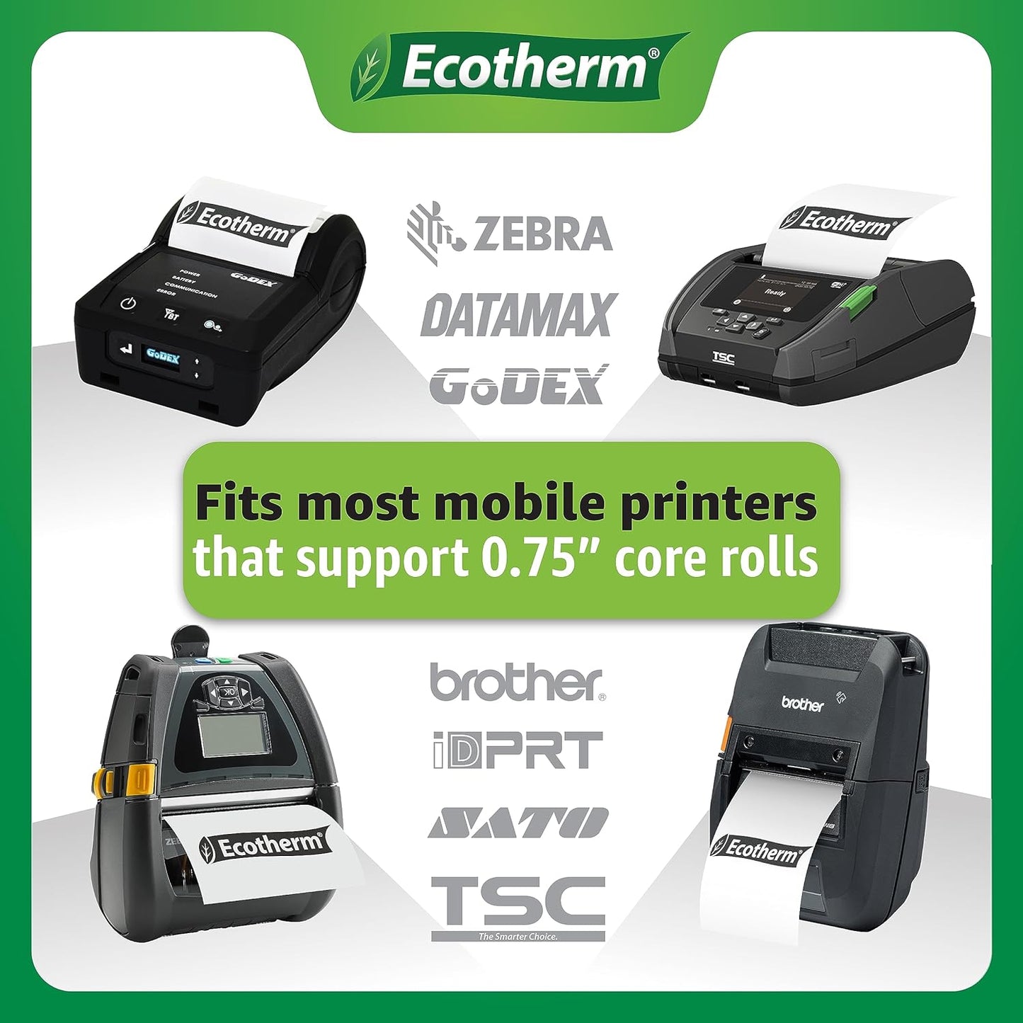 4" x 2" Mobile Printer Labels | 25 Rolls | 7500 Labels | fits Zebra ZQ630, QL420, and QLn420 Printers | Black Mark On Liner | .75" Core Rolls | by Ecotherm