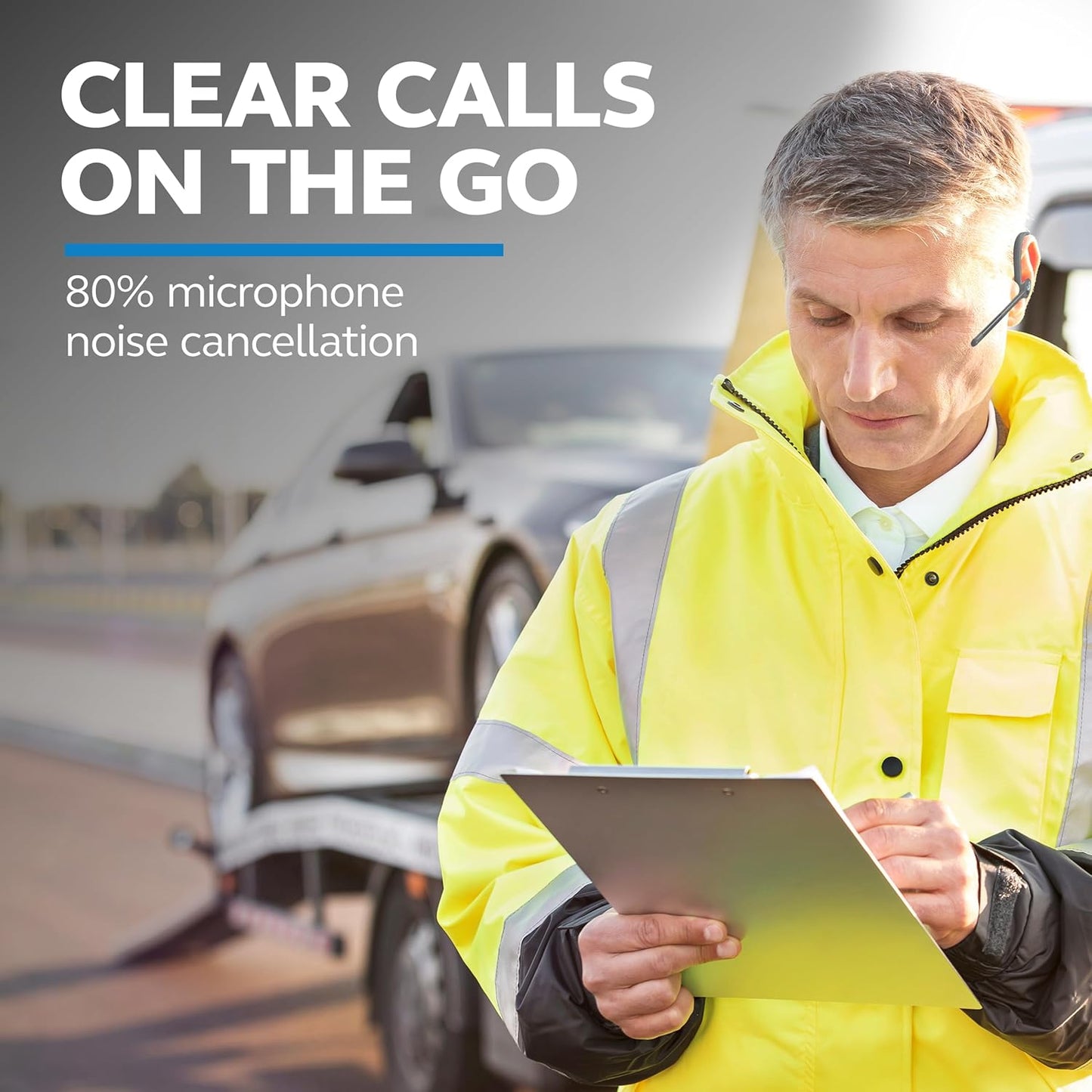 BlueParrott M300-XT SE Mono Bluetooth Wireless Headphones 80% Noise Canceling Earpiece Headset for Mobile Workers & Delivery Drivers, Compact Design with IP54-Rated Protection, 14 hrs Talk Time, Black