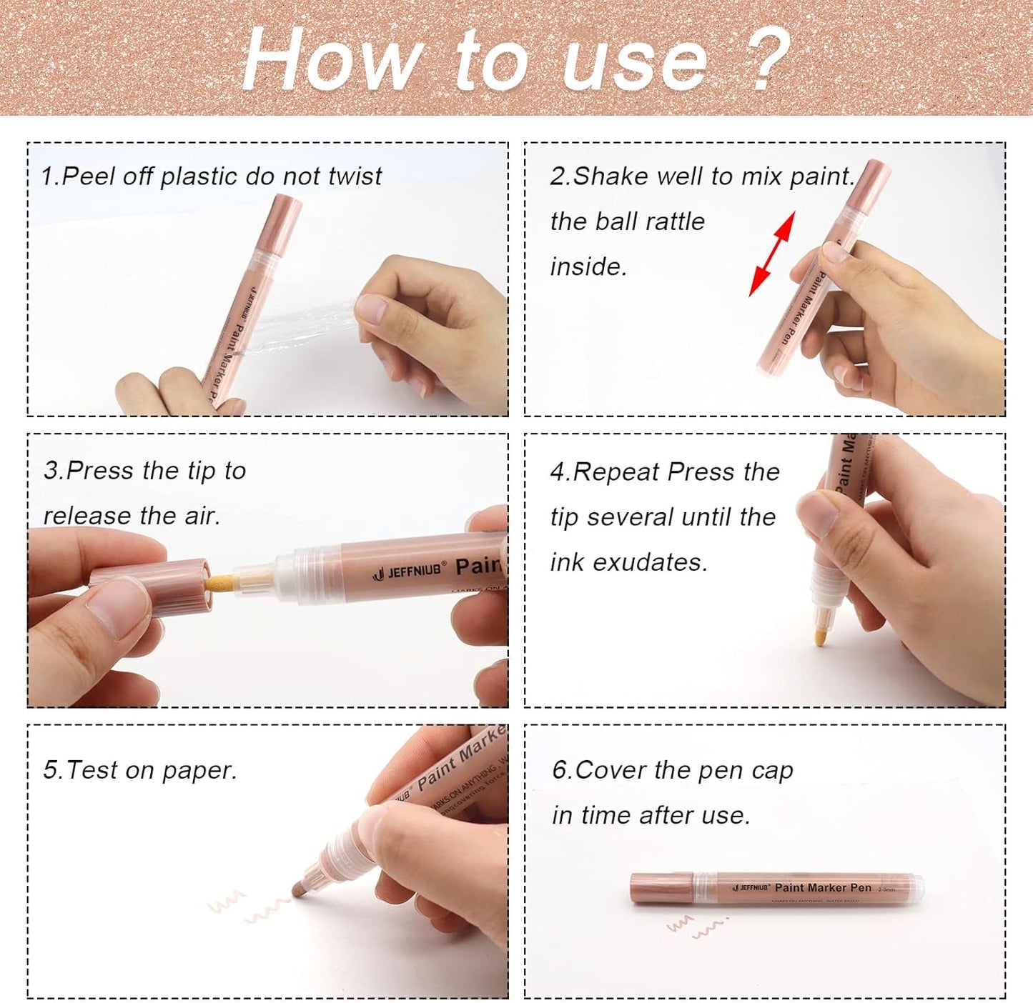 Gold Paint Pens with Silver,Rose Gold, Acrylic paint Pens for Rock Painting, Wood, Fabric, Glass, Canvas, Scrapbooking, Card DIY Metallic Acrylic Marker (2mm)