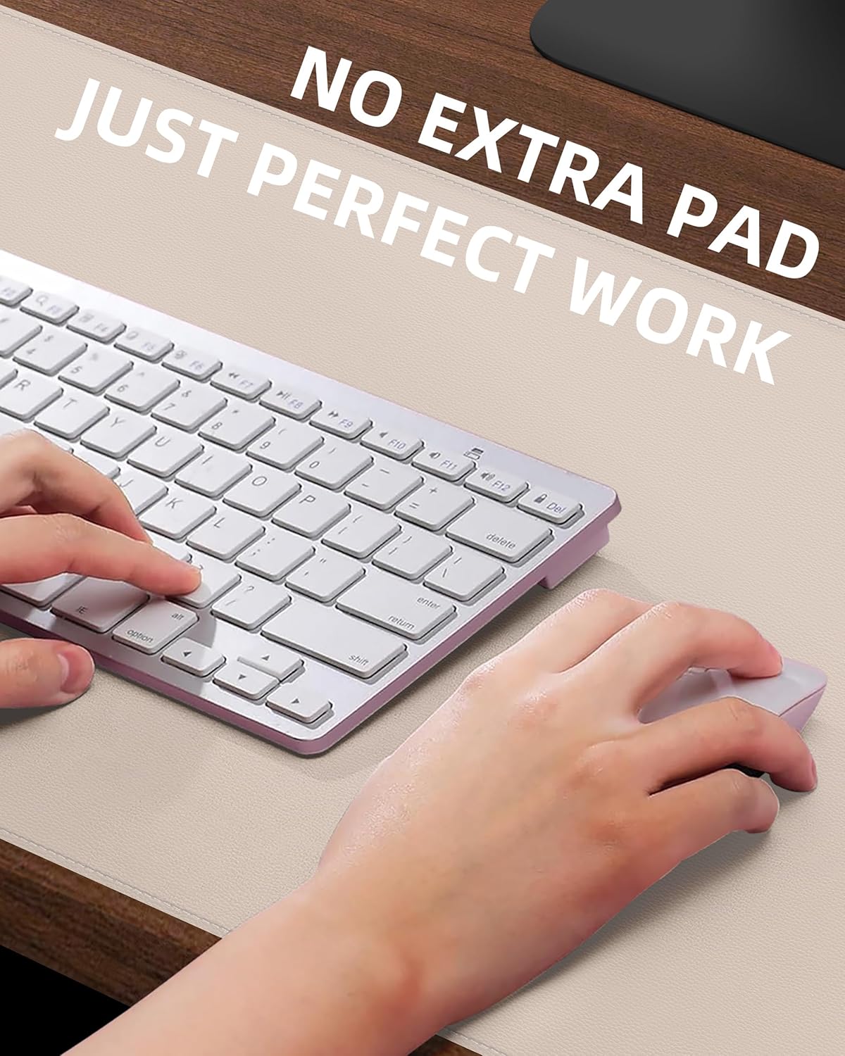 Extra Large Desk Pad Mat - Waterproof Mouse Pad & Desk Protector, Non-Slip XXL PU Leather Gaming Mat for Keyboard/Mouse, Stitched Edge with Ergonomic Support, 55"x24" (Beige)