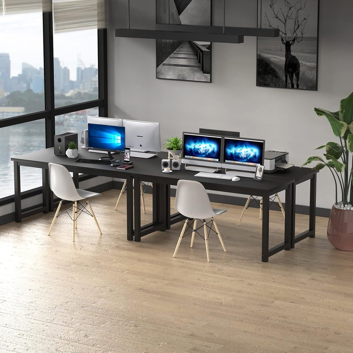 NSdirectModern Computer Desk 63 inch Large Office Desk Writing Study Table for Home Office Desk Workstation Wide Metal Sturdy Frame Thicker Steel Legs, Black.