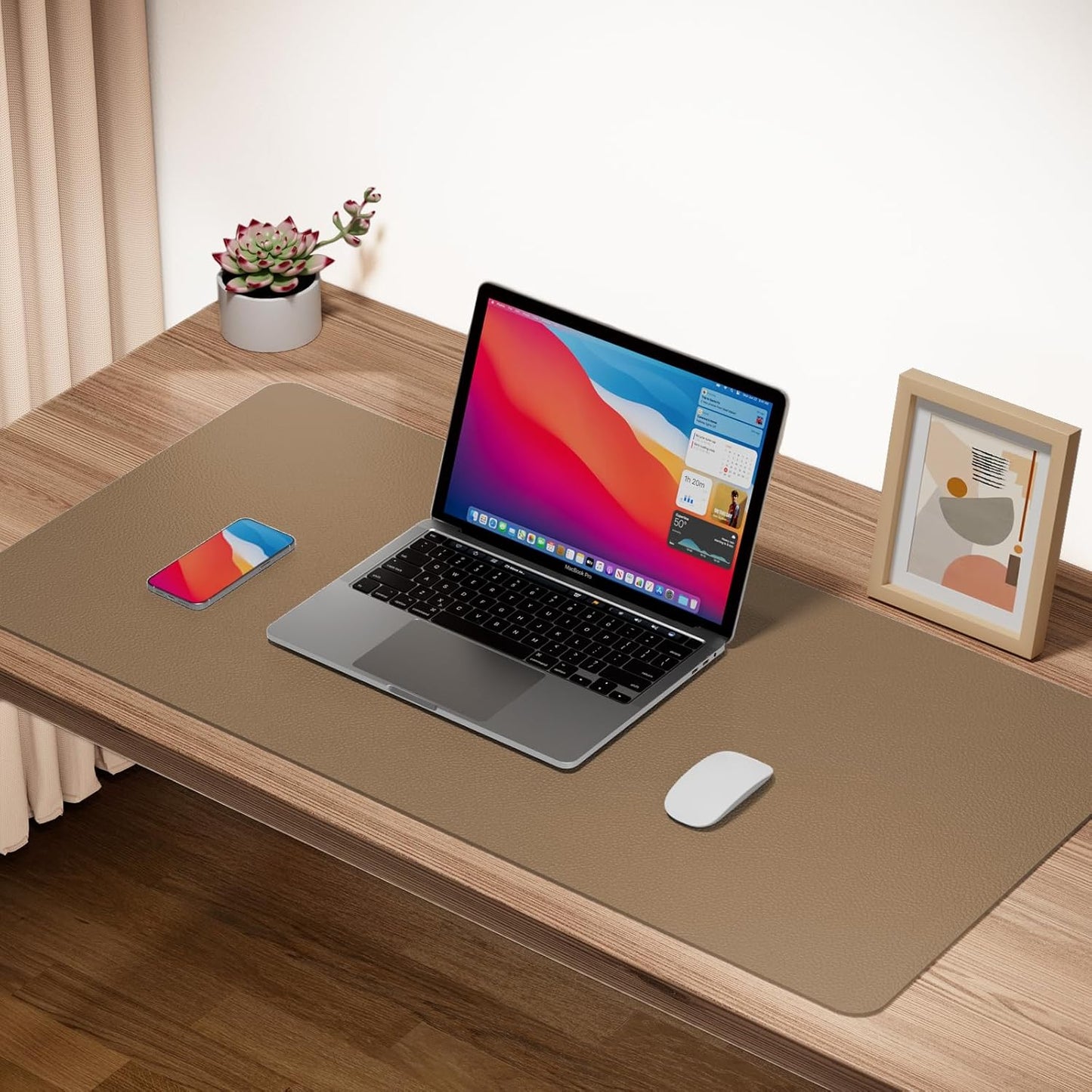 Boutilon Leather Desk Pad Protector,Non-Slip Mouse Pad,Laptop Desk Pad,Office Mouse Mat,Waterproof Leather Desk Blotter,Desk Writing Pad for Office and Home (M-Dark Apricot,30"x14")