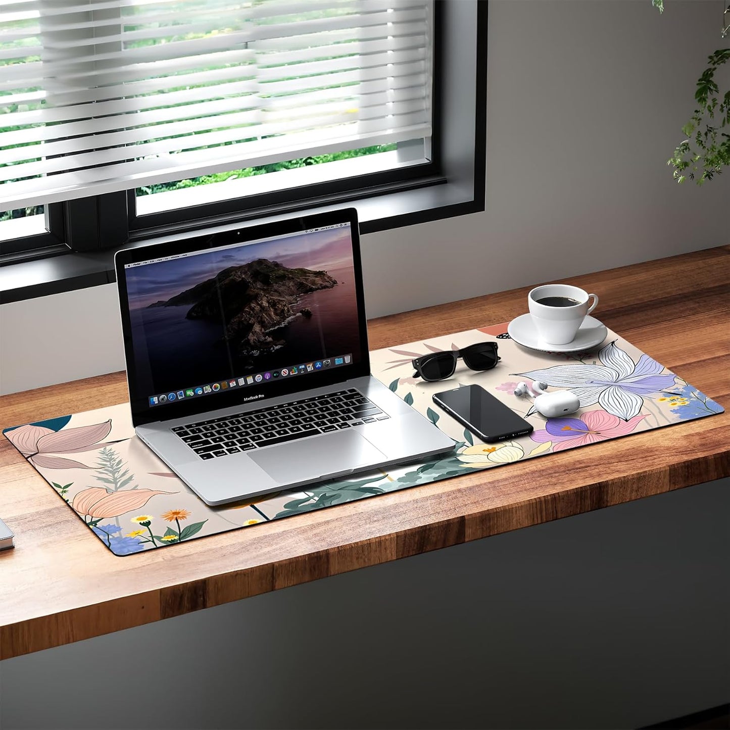 Large Gaming Mouse Pad (31.5"x11.8") - XXL PU Leather Waterproof Desk Mat with Non-Slip Rubber Base for Keyboard, PC & Office (Flower-Butterfly)