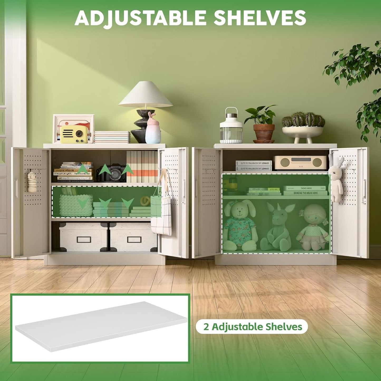 Aobabo 31.5" H Small Garage Storage Cabinet with Pegboard,Lockable File Storage Cabinet with 2 Adjustable Shelves for Garage, Office, School, Assembly Require, White